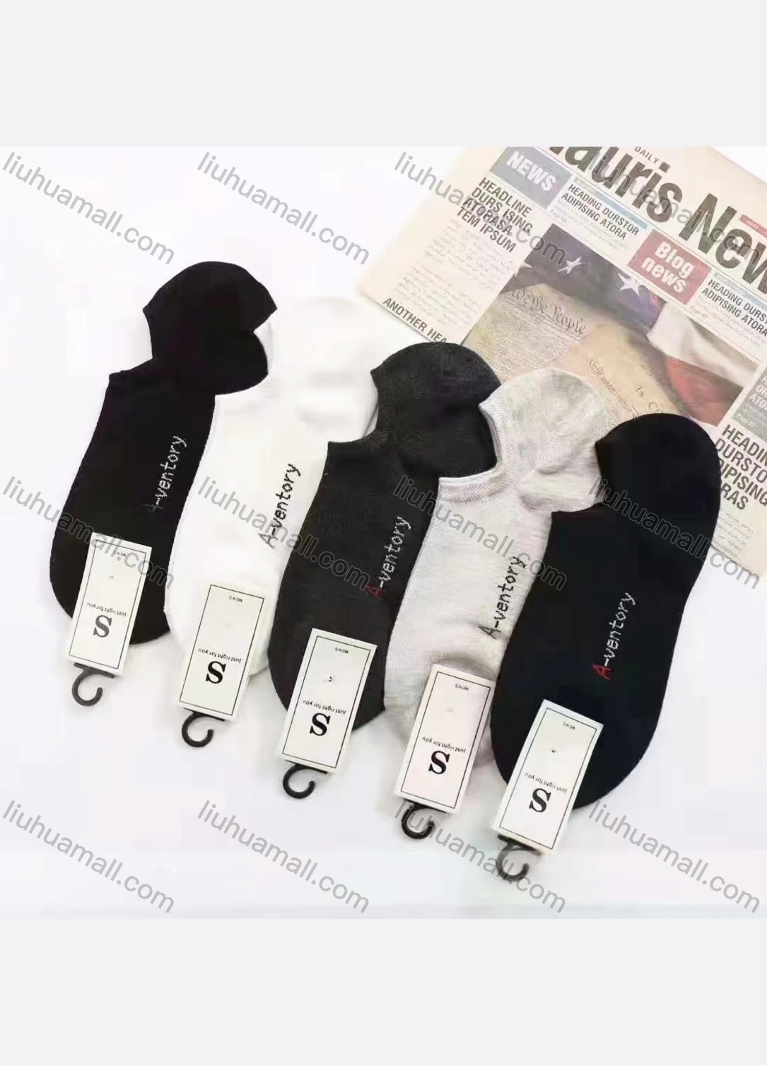 Wholesale Men's Breathable Cushioned Embroideried Letter No Show Socks - Liuhuamall