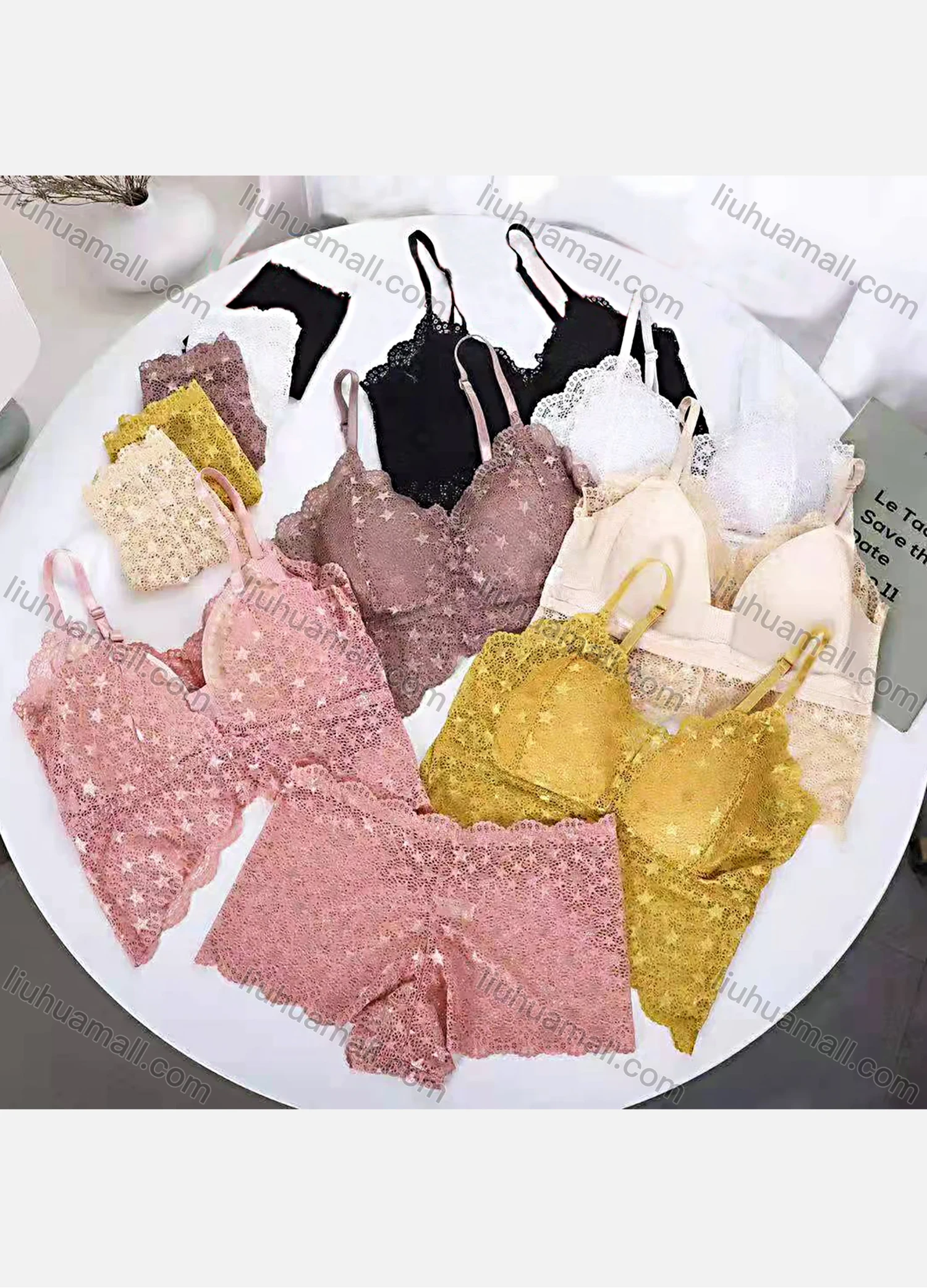 Wholesale Women's Plain Guipure Lace Bra & Brief 2 Pieces Set - Liuhuamall
