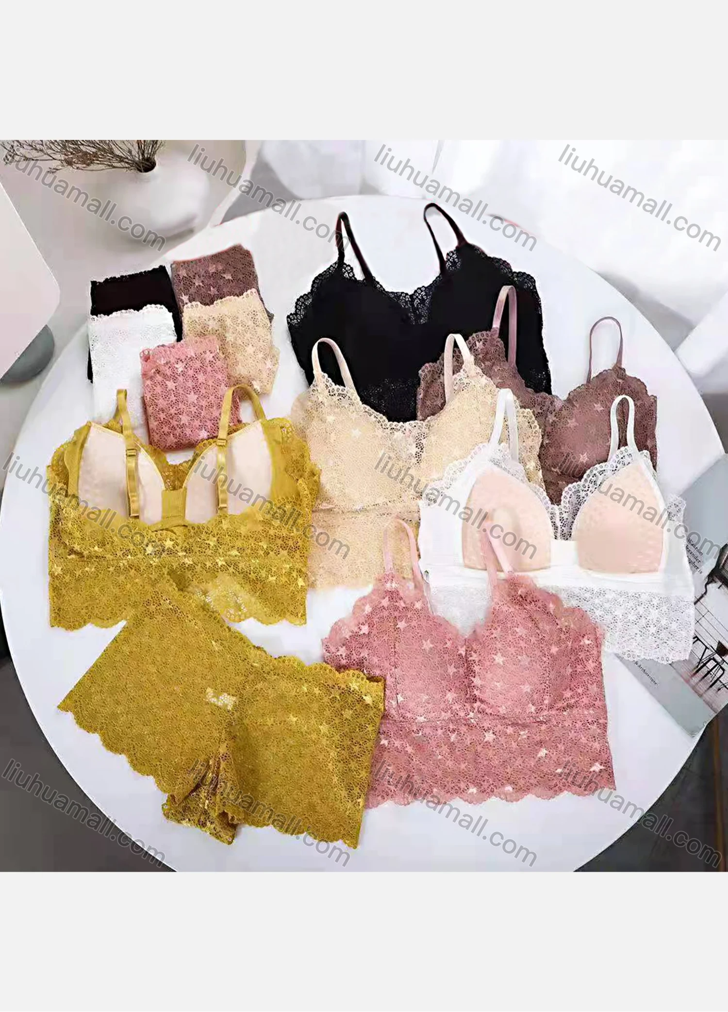 Wholesale Women's Plain Guipure Lace Bra & Brief 2 Pieces Set - Liuhuamall