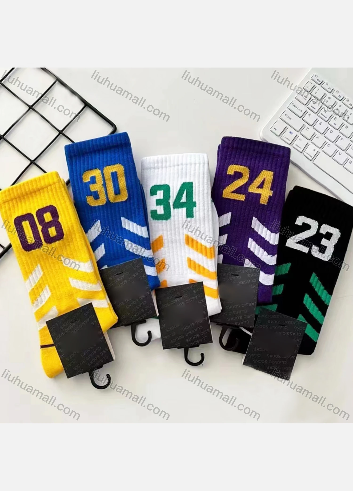 Wholesale Men's Breathable Cushioned Number Print Crew Socks - Liuhuamall