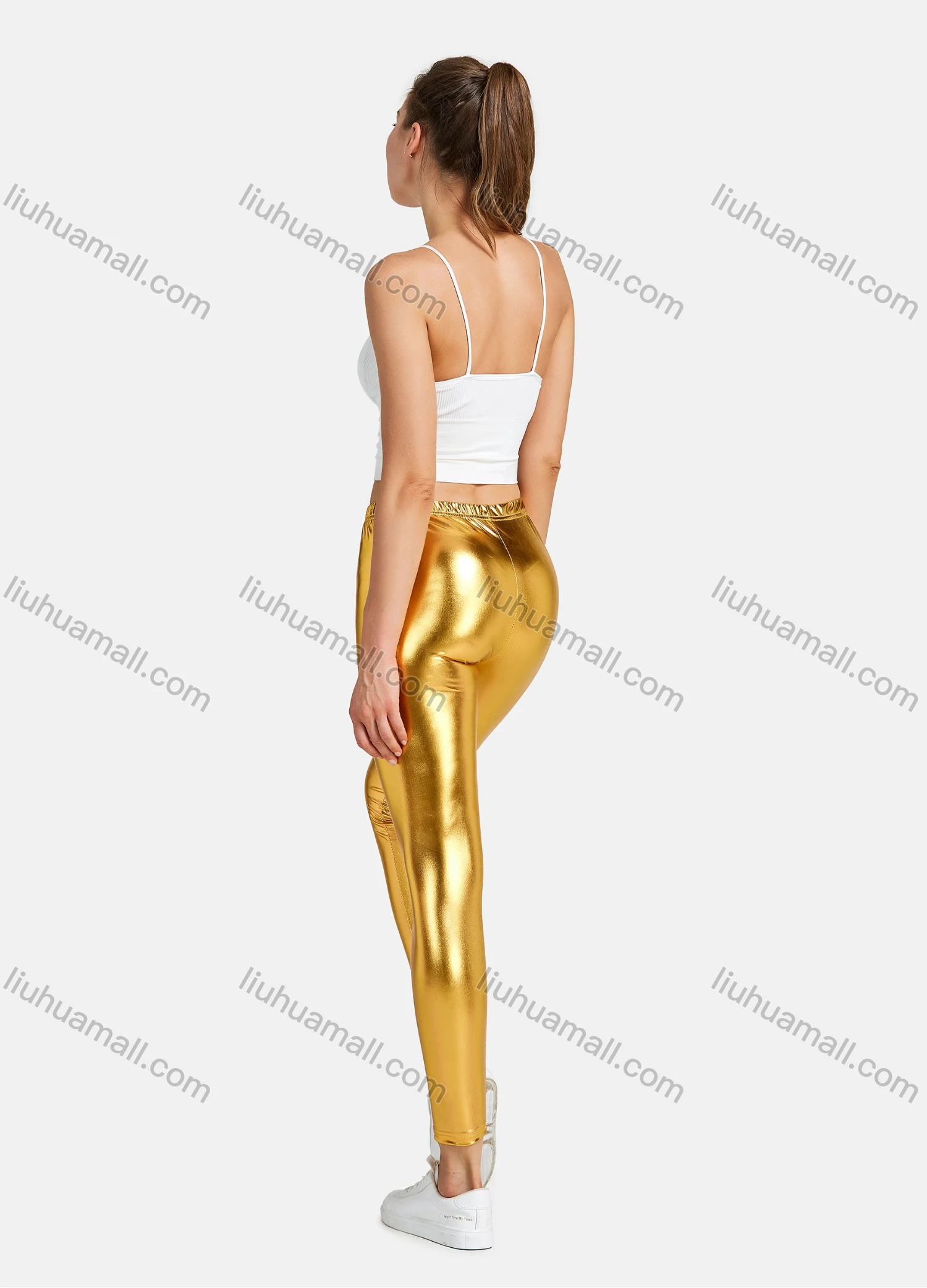 Wholesale Women's Fashion High Waist Skinny Ankle Length Shiny Faux Leather Leggings - Liuhuamall