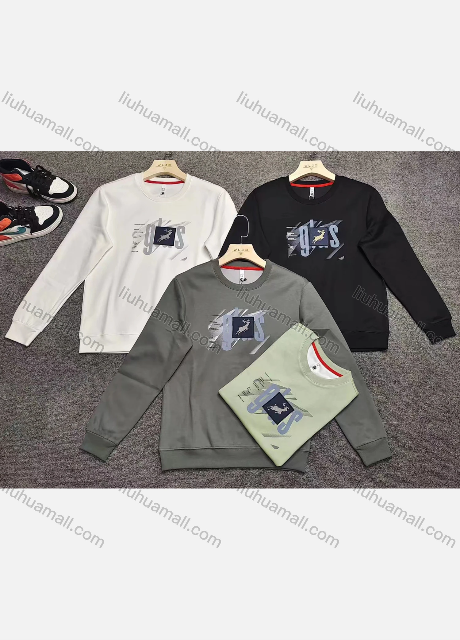 Wholesale Men's Casual Crew Neck Long Sleeve Patch Label Letter Print Sweatshirts - Liuhuamall