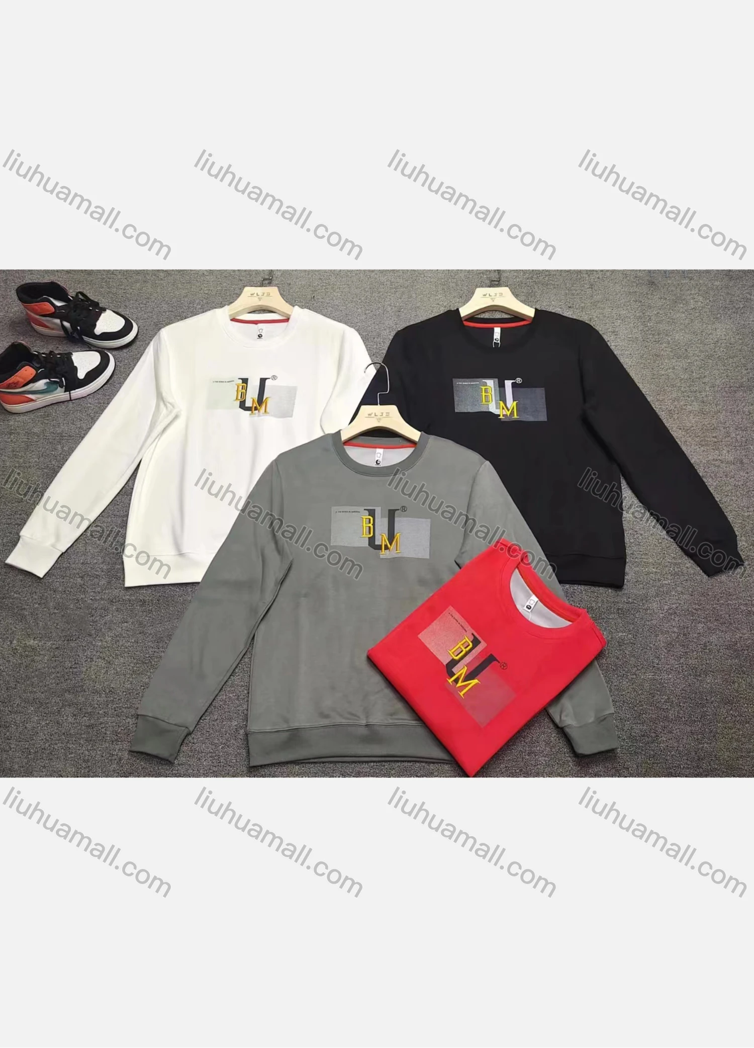 Wholesale Men's Casual Crew Neck Long Sleeve Embroidery Letter Print Sweatshirts - Liuhuamall