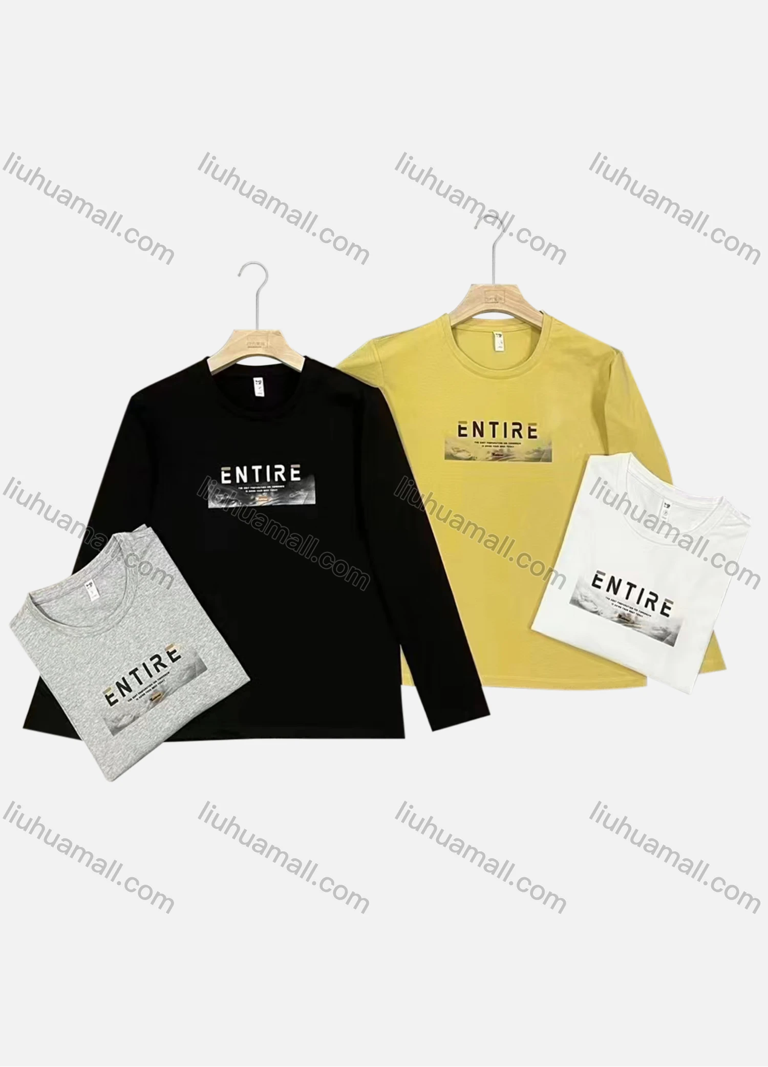 Wholesale Men's Casual Crew Neck Long Sleeve Letter Graphic Pullover Tops - Liuhuamall