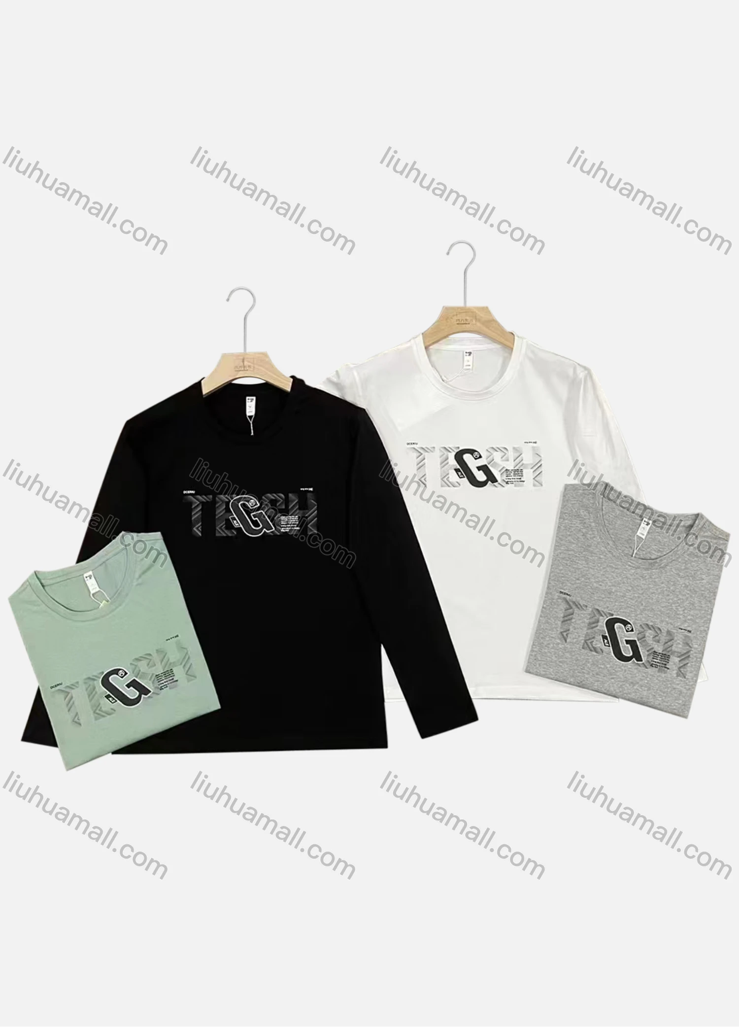 Wholesale Men's Casual Crew Neck Long Sleeve Letter Print Pullover Tops - Liuhuamall