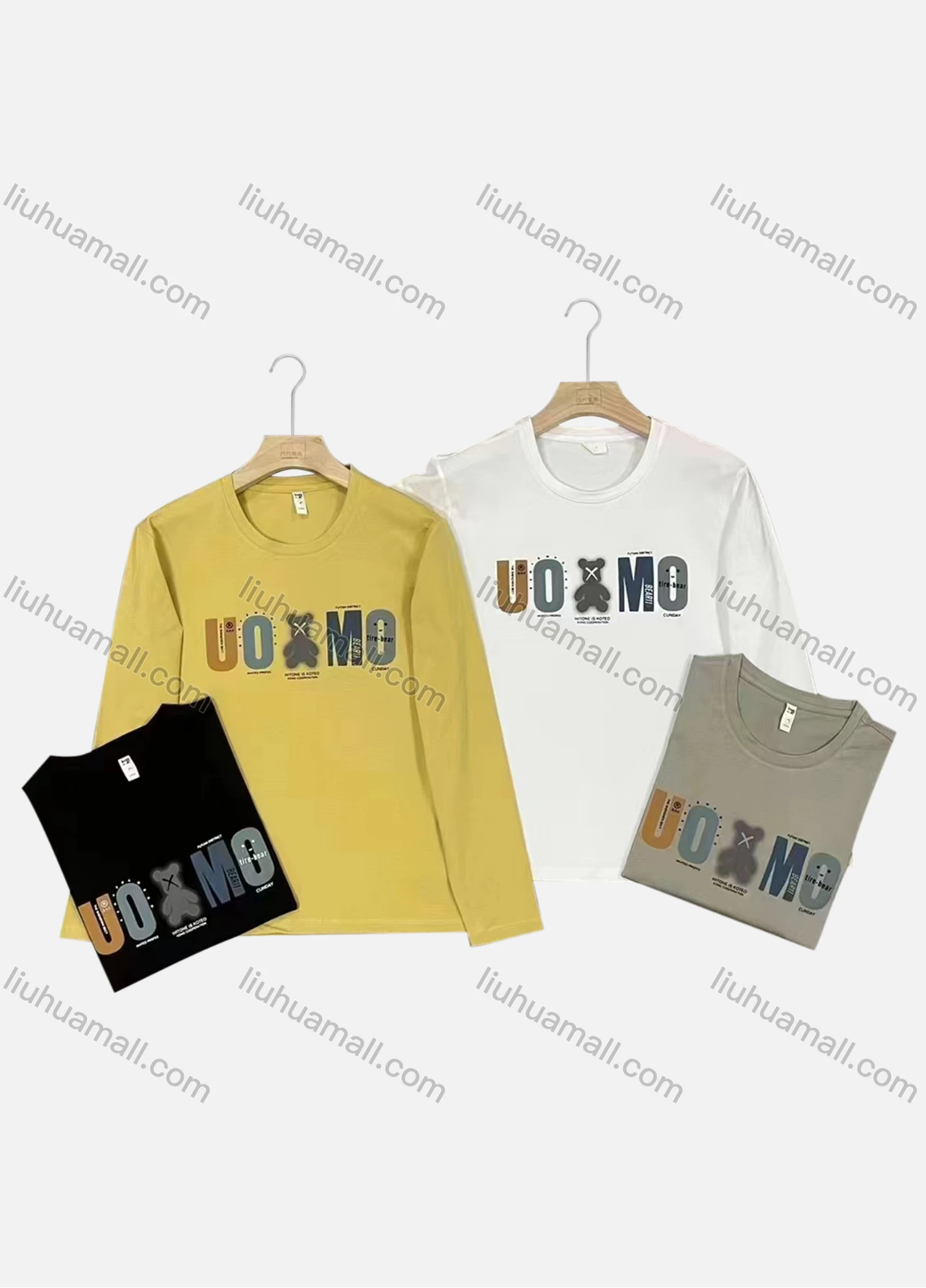 Wholesale Men's Casual Crew Neck Long Sleeve Letter Graphic Pullover Tops - Liuhuamall