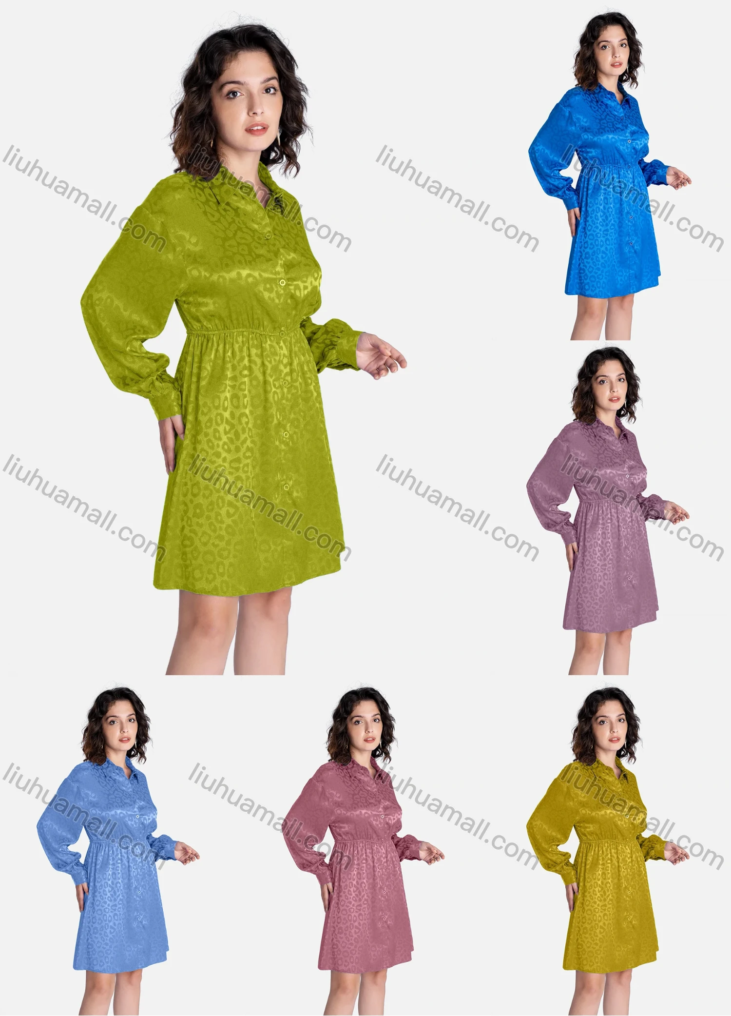 Wholesale Women's Casual Leopard Print Button Down Long Sleeve Short Shirt Dress V2201# - Liuhuamall