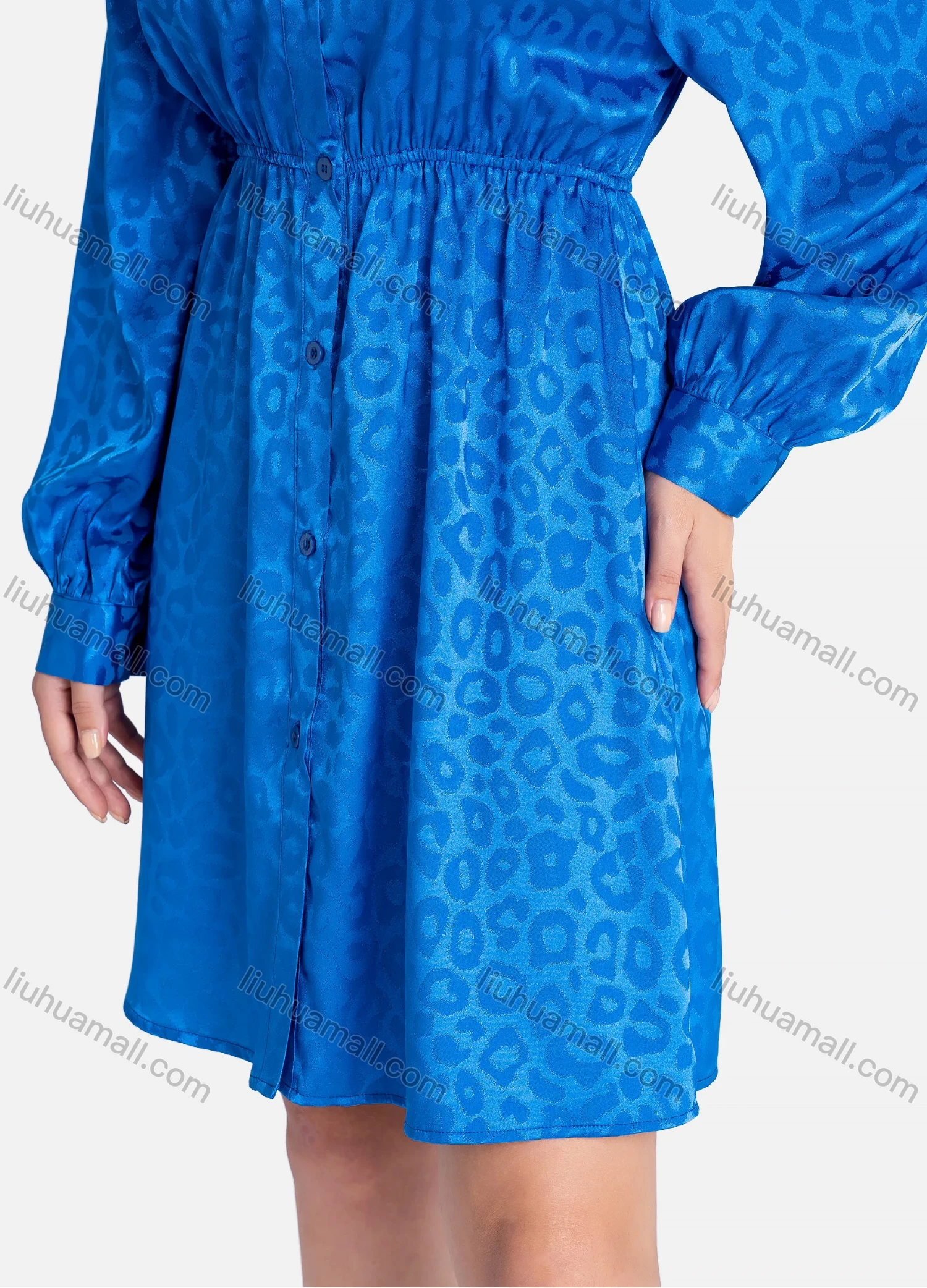 Wholesale Women's Casual Leopard Print Button Down Long Sleeve Short Shirt Dress V2201# - Liuhuamall