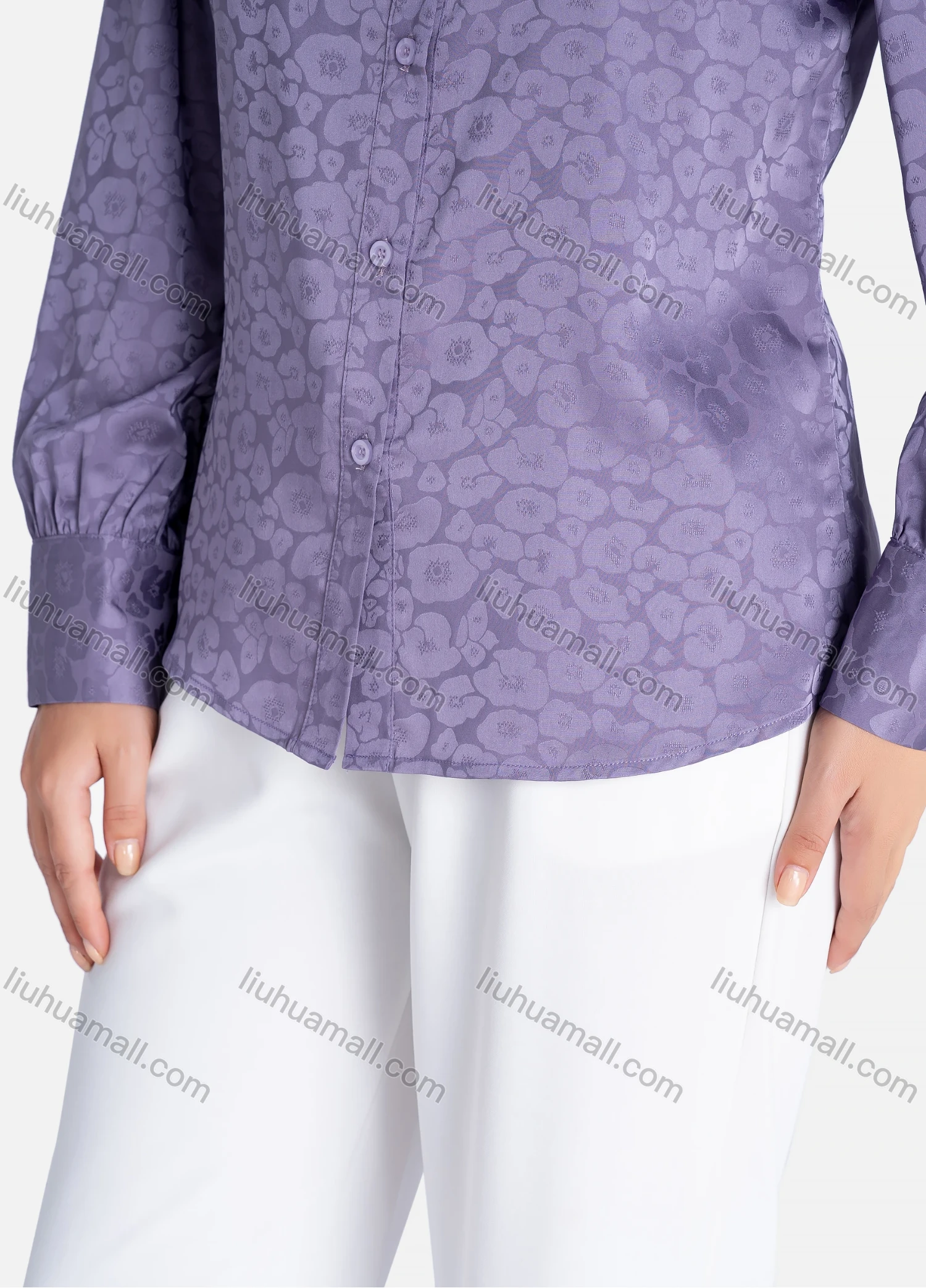 Wholesale Women's Casual Floral Print Lapel Long Sleeve Pearl Decor Button Down Shirt V2841# - Liuhuamall