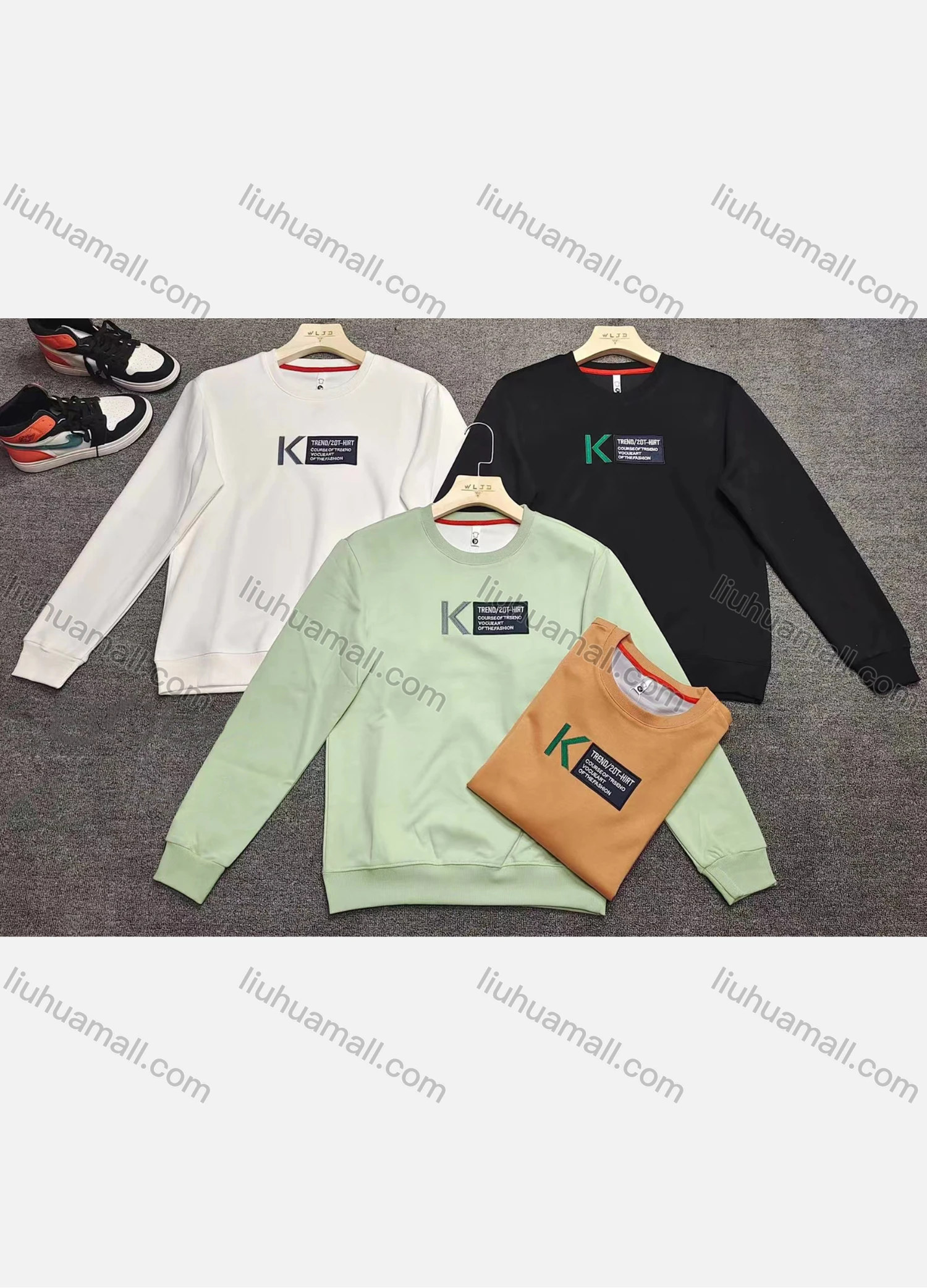 Wholesale Men's Casual Crew Neck Long Sleeve Embroidery Letter Sweatshirts - Liuhuamall