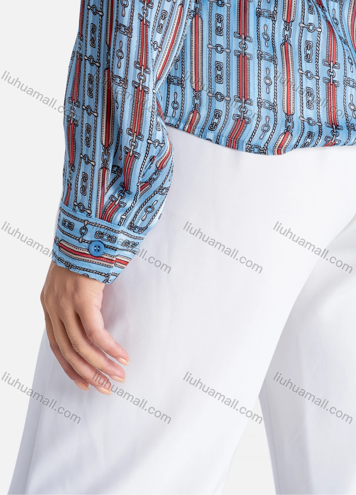 Wholesale Women's Casual Allover Print Tie Neck Long Sleeve Button Down Shirt - Liuhuamall