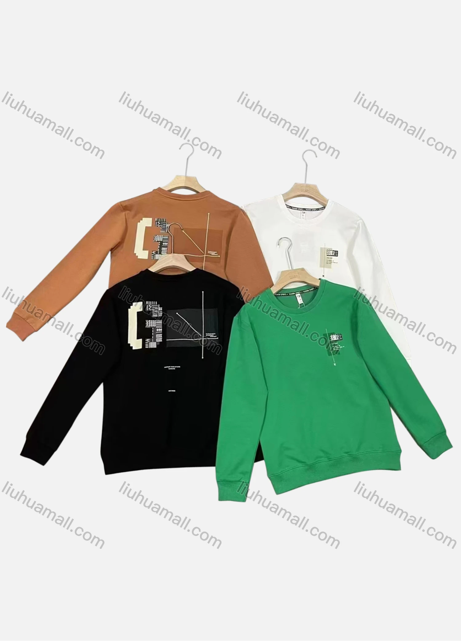 Wholesale Men's Casual Crew Neck Long Sleeve Letter Graphic Sweatshirts - Liuhuamall