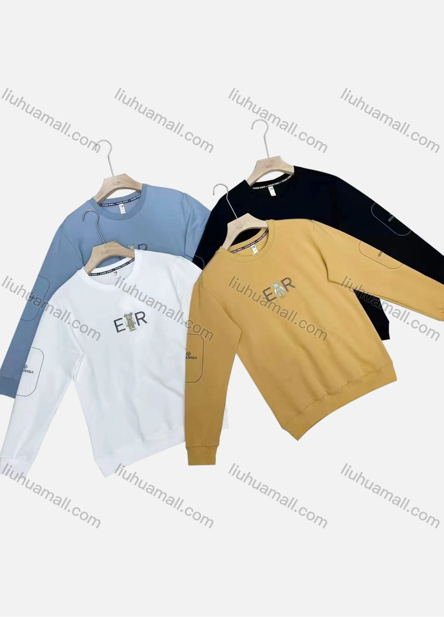 Wholesale Men's Casual Crew Neck Long Sleeve Embroidery Graphic Sweatshirts - Liuhuamall