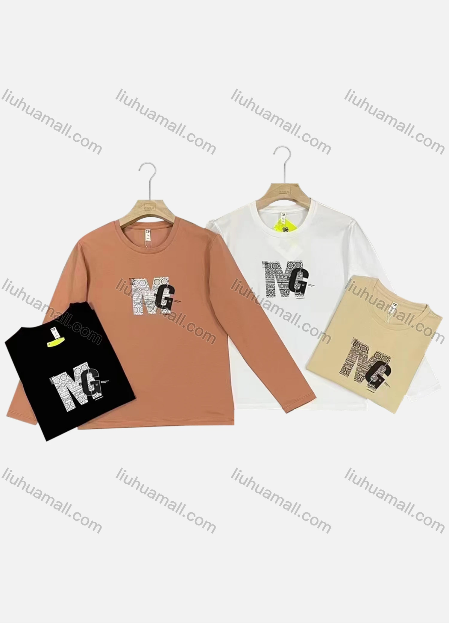 Wholesale Men's Casual Crew Neck Long Sleeve Letter Graphic Pullover Tops - Liuhuamall
