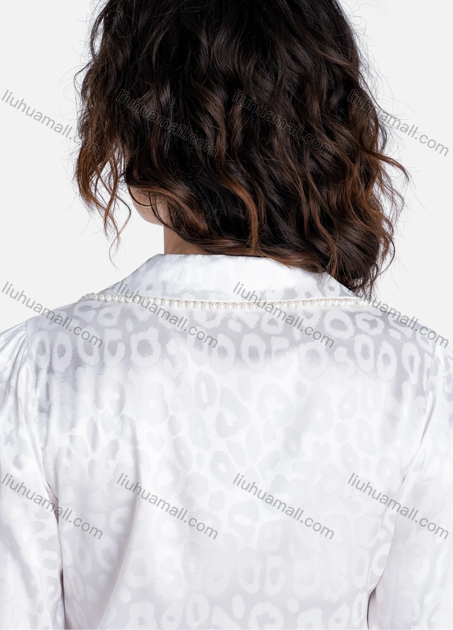 Wholesale Women's Casual Floral Print Lapel Pearl Decor Long Sleeve Button Down Shirt V2638# - Liuhuamall