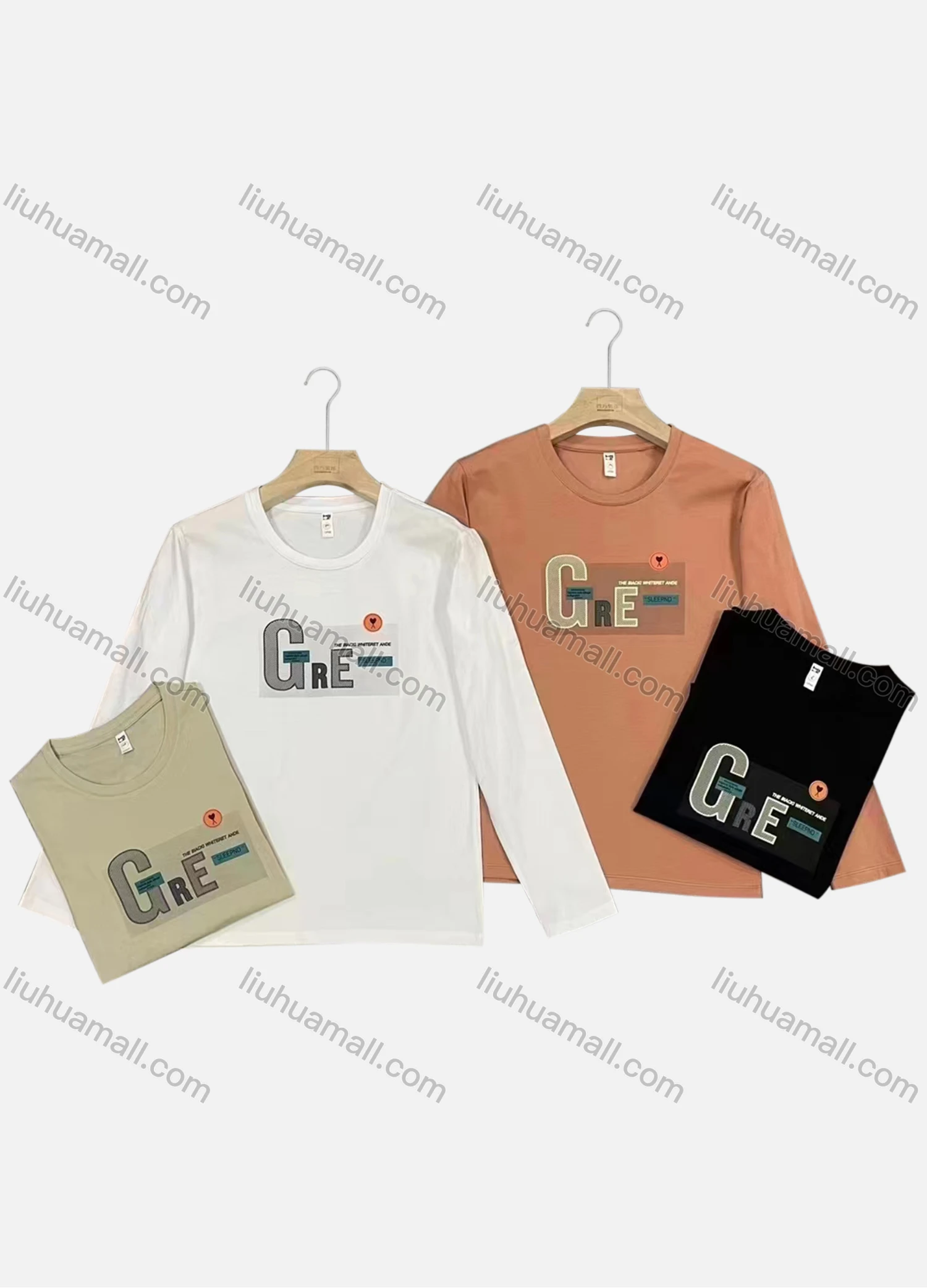 Wholesale Men's Casual Crew Neck Long Sleeve Letter Graphic Pullover Tops - Liuhuamall