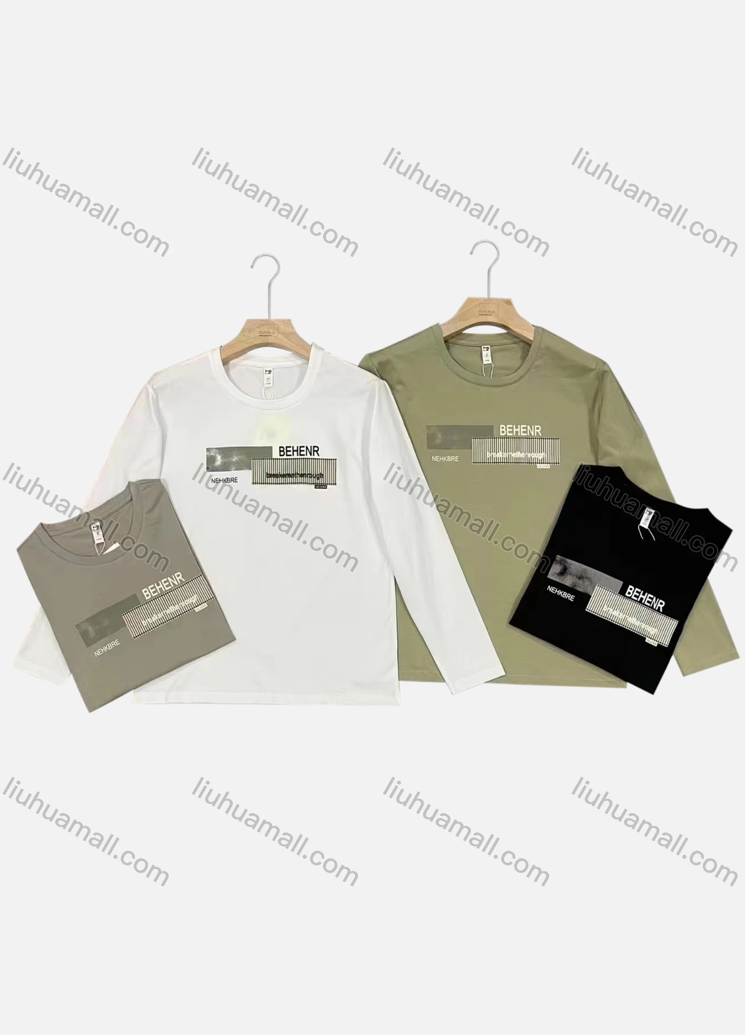 Wholesale Men's Casual Crew Neck Long Sleeve Letter Graphic Pullover Tops - Liuhuamall