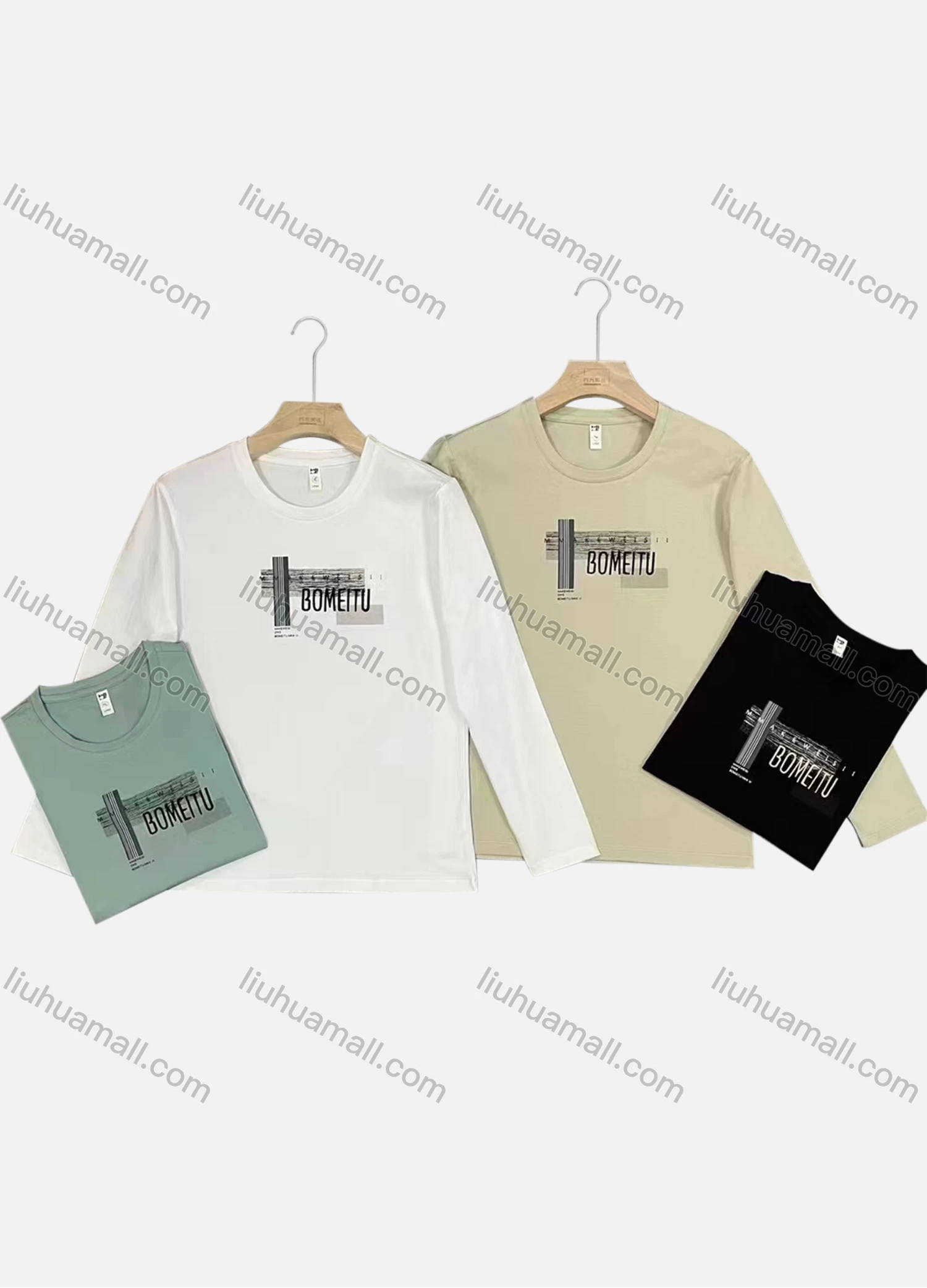 Wholesale Men's Casual Crew Neck Long Sleeve Letter Graphic Pullover Tops - Liuhuamall