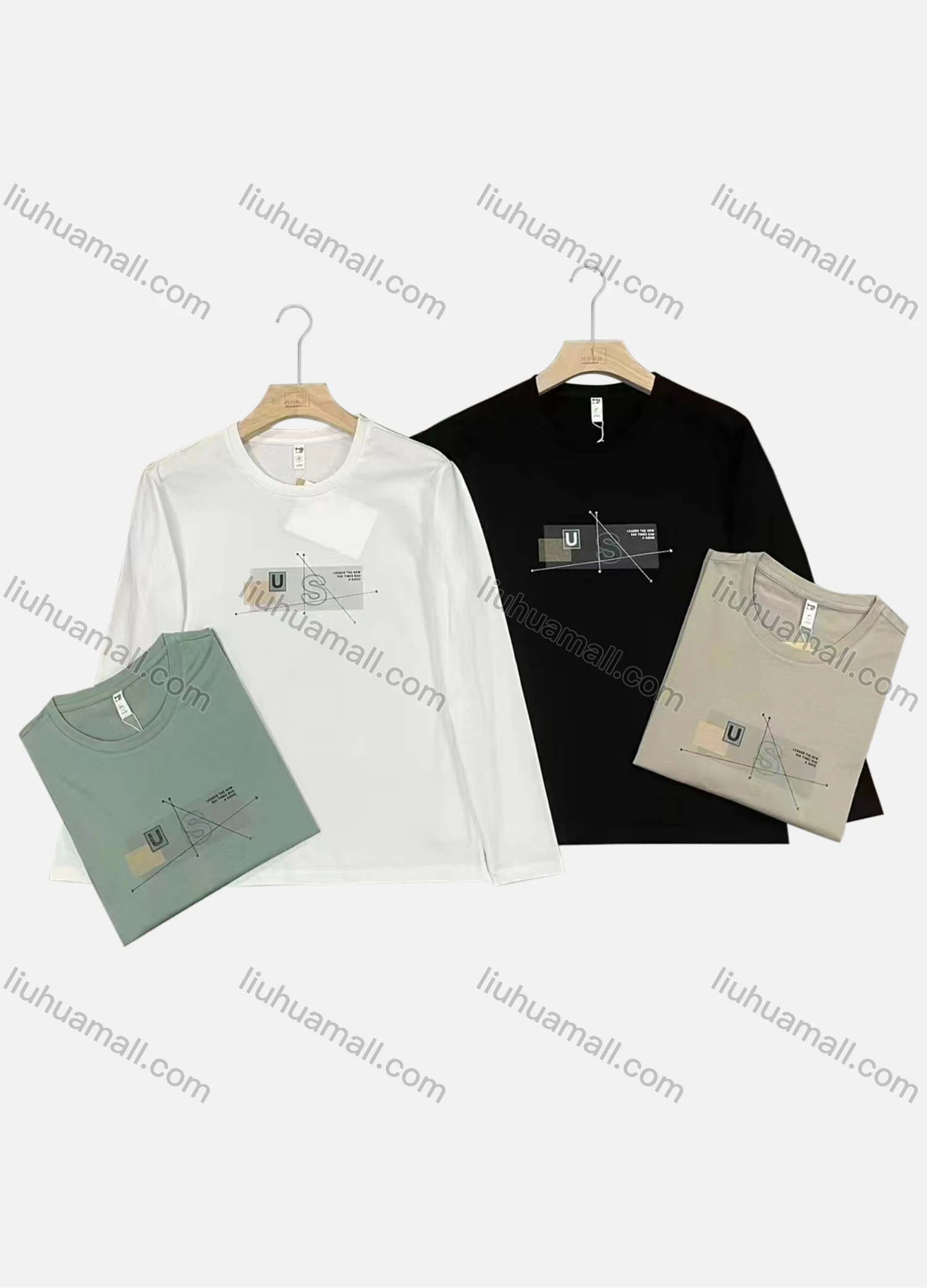 Wholesale Men's Casual Crew Neck Long Sleeve Letter Graphic Pullover Tops - Liuhuamall