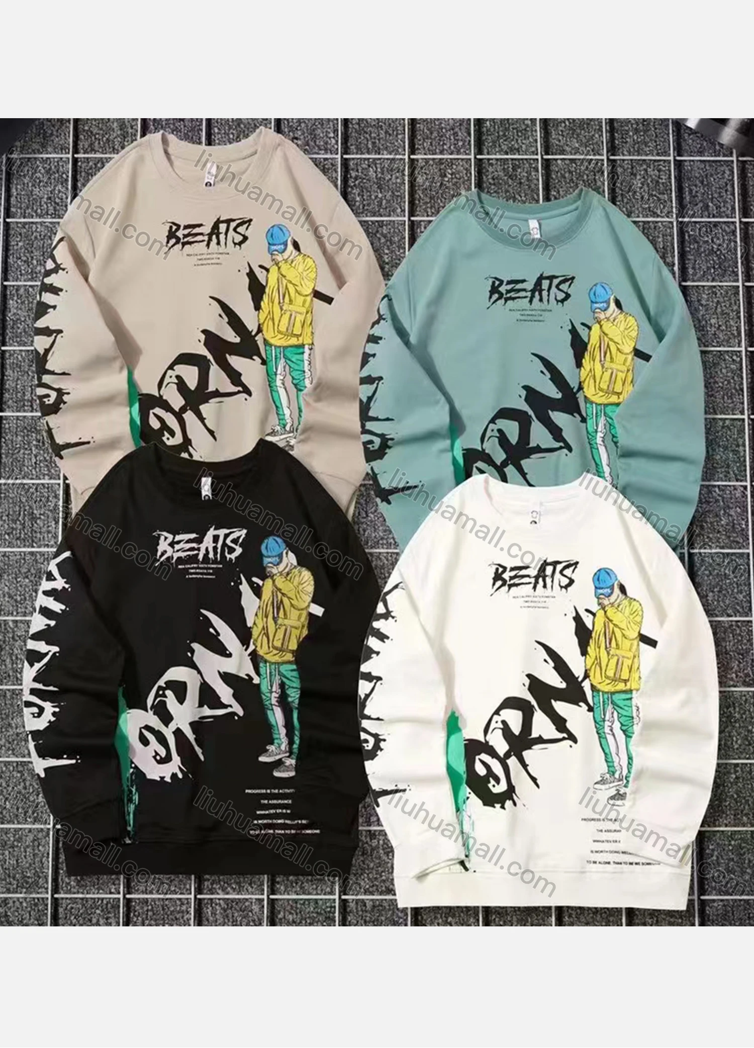 Wholesale Men's Fashion Crew Neck Long Sleeve Graffiti Graphic Pullover Sweatshirts - Liuhuamall