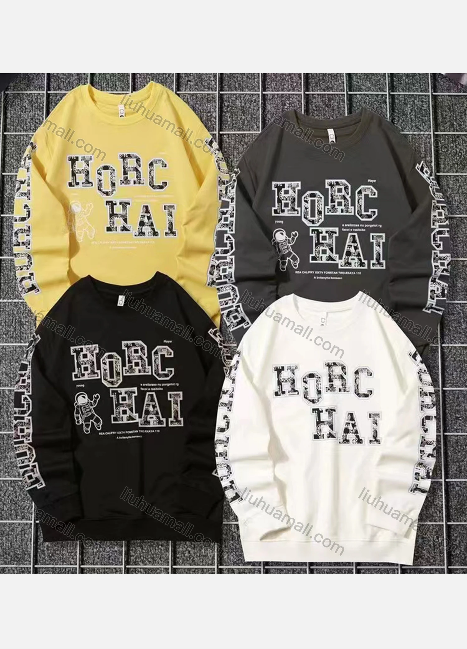 Wholesale Men's Fashion Crew Neck Long Sleeve Letter Graphic Pullover Sweatshirts - Liuhuamall