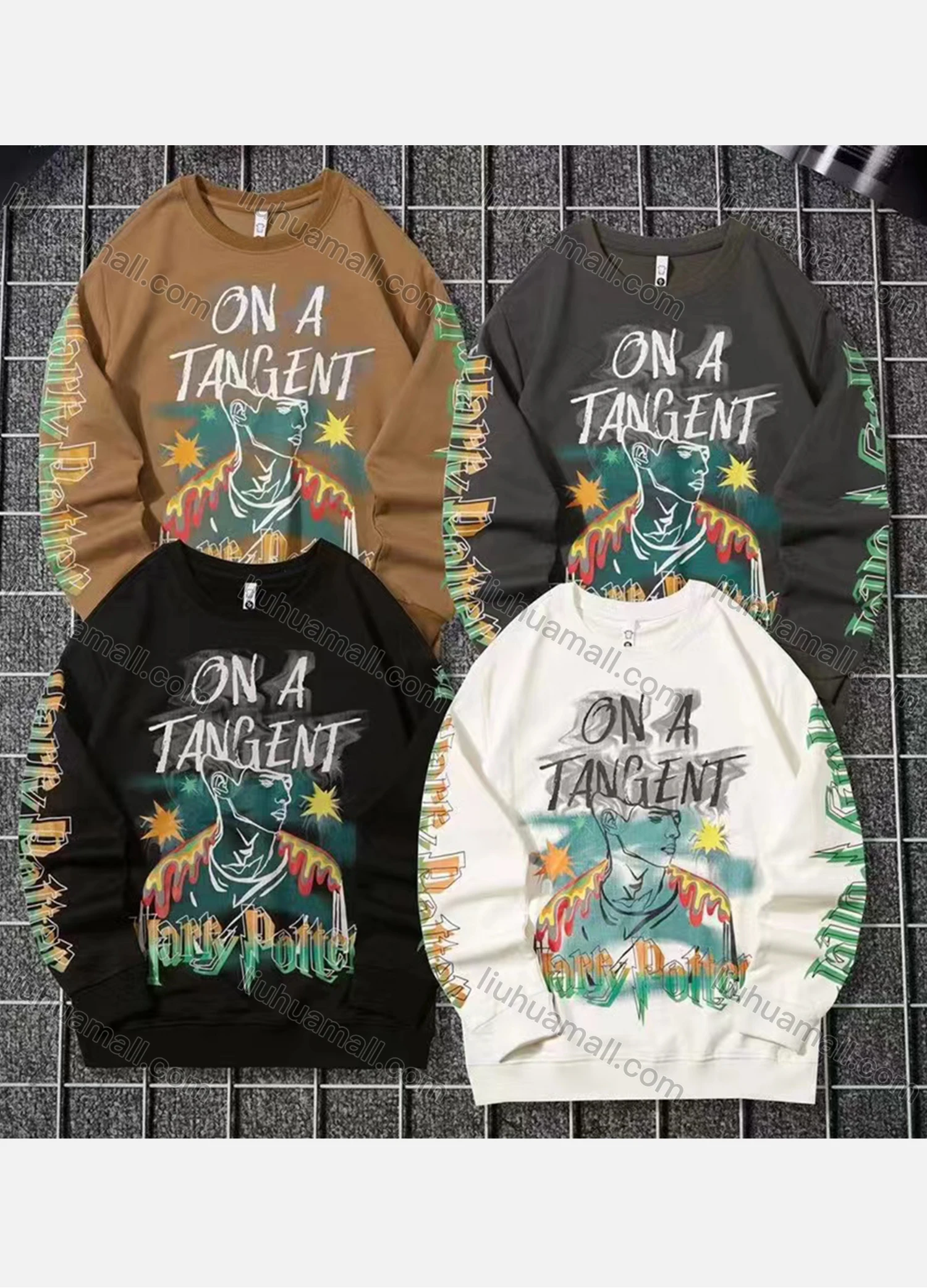 Wholesale Men's Fashion Crew Neck Long Sleeve Graffiti Graphic Pullover Sweatshirts - Liuhuamall