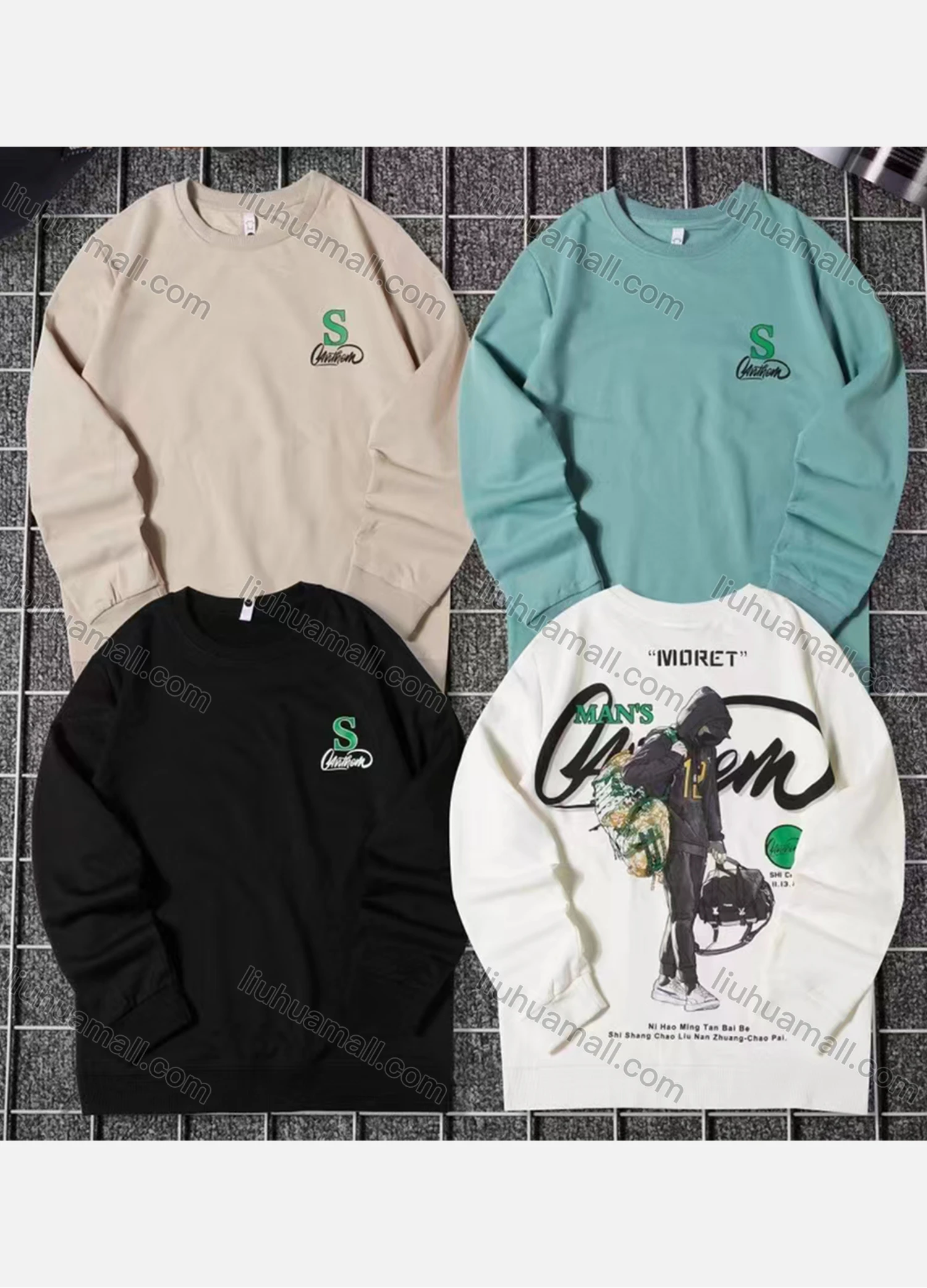 Wholesale Men's Fashion Crew Neck Long Sleeve Graphic Pullover Sweatshirts - Liuhuamall