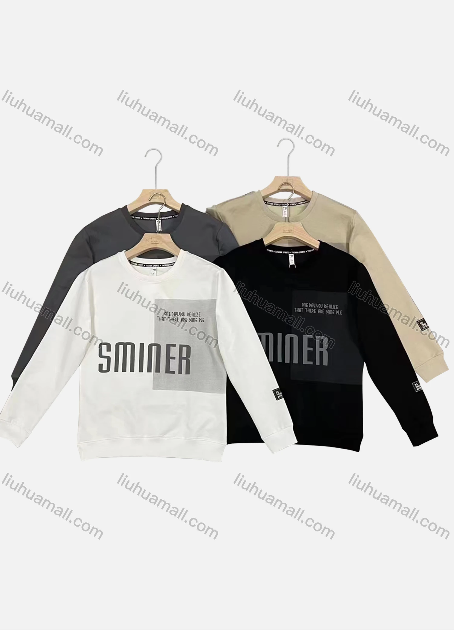 Wholesale Men's Casual Crew Neck Long Sleeve Embroidery Letter Pullover Sweatshirts - Liuhuamall