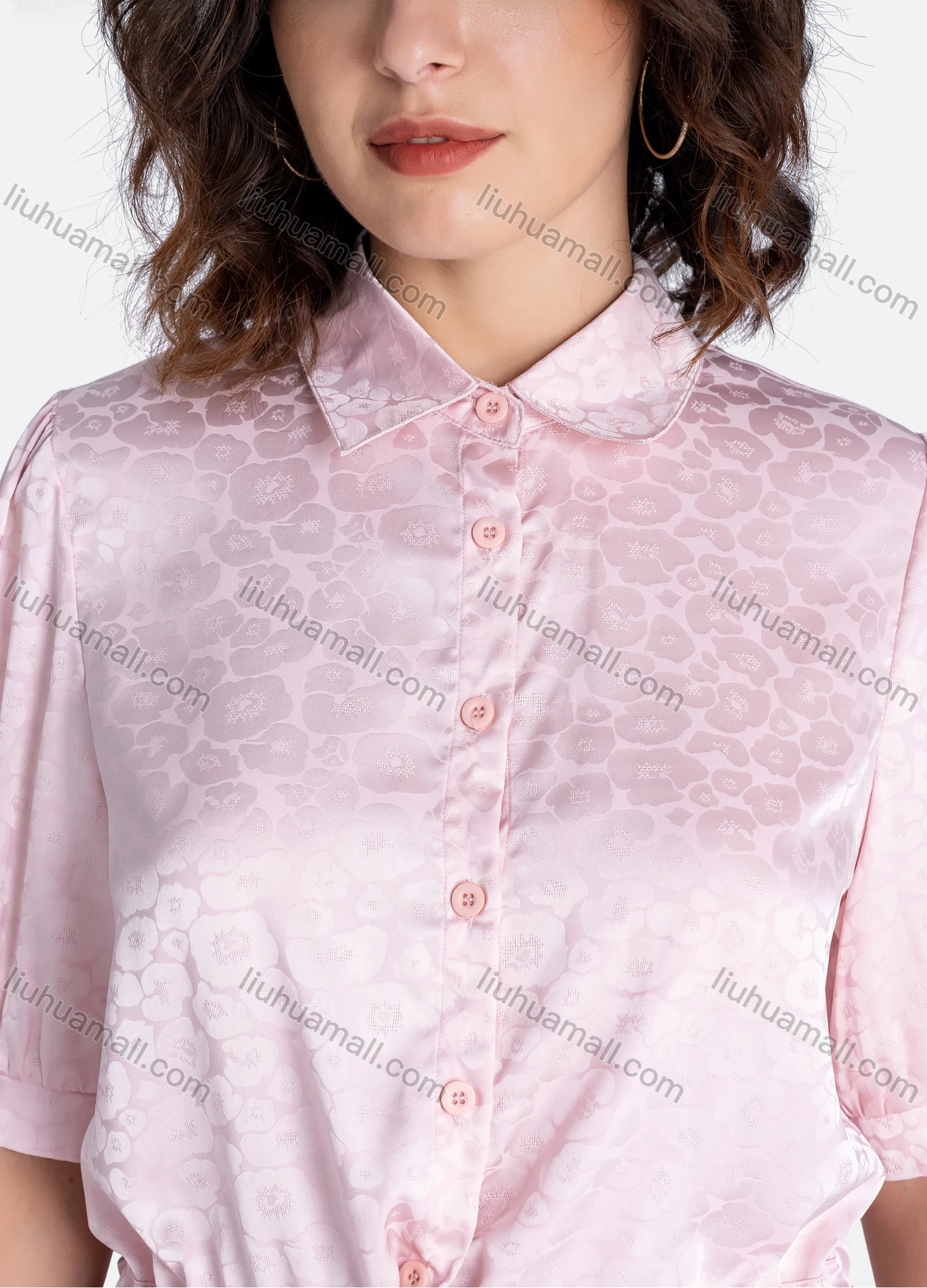 Wholesale Women's Casual Floral Print Half Sleeve Button Down Tie Front Shirt V2843# - Liuhuamall