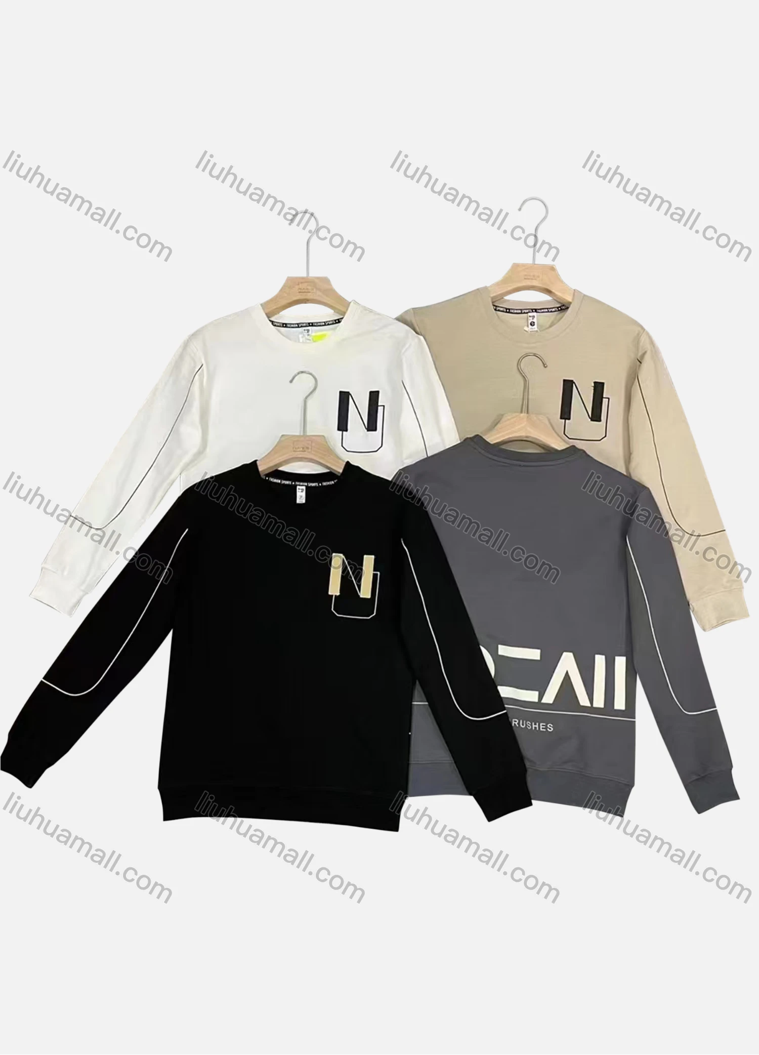 Wholesale Men's Casual Crew Neck Long Sleeve Letter Print Pullover Sweatshirts - Liuhuamall
