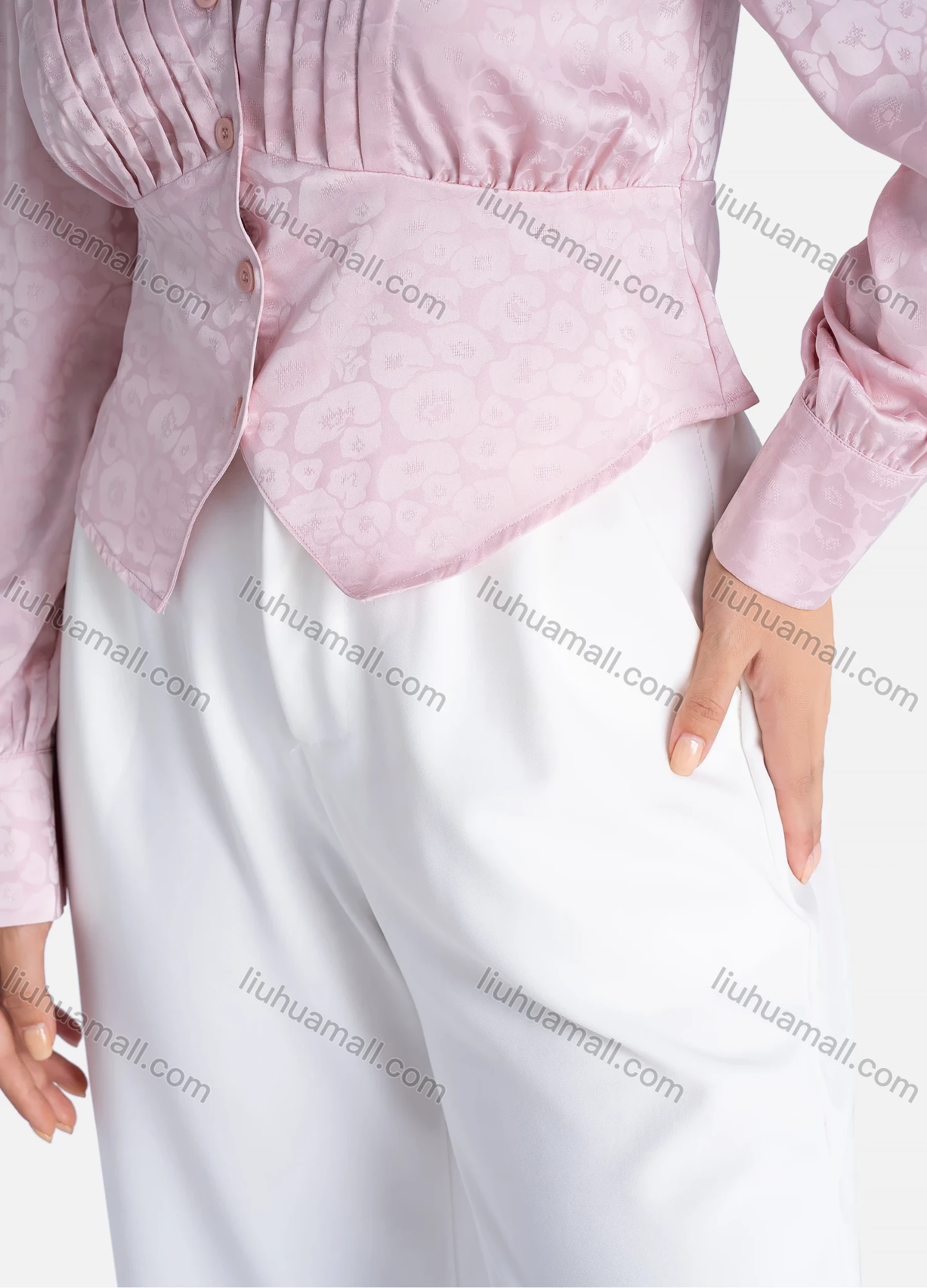 Wholesale Women's Casual Floral Print Pleated Turn Down Button Down Long Sleeve Shirts V2845# - Liuhuamall