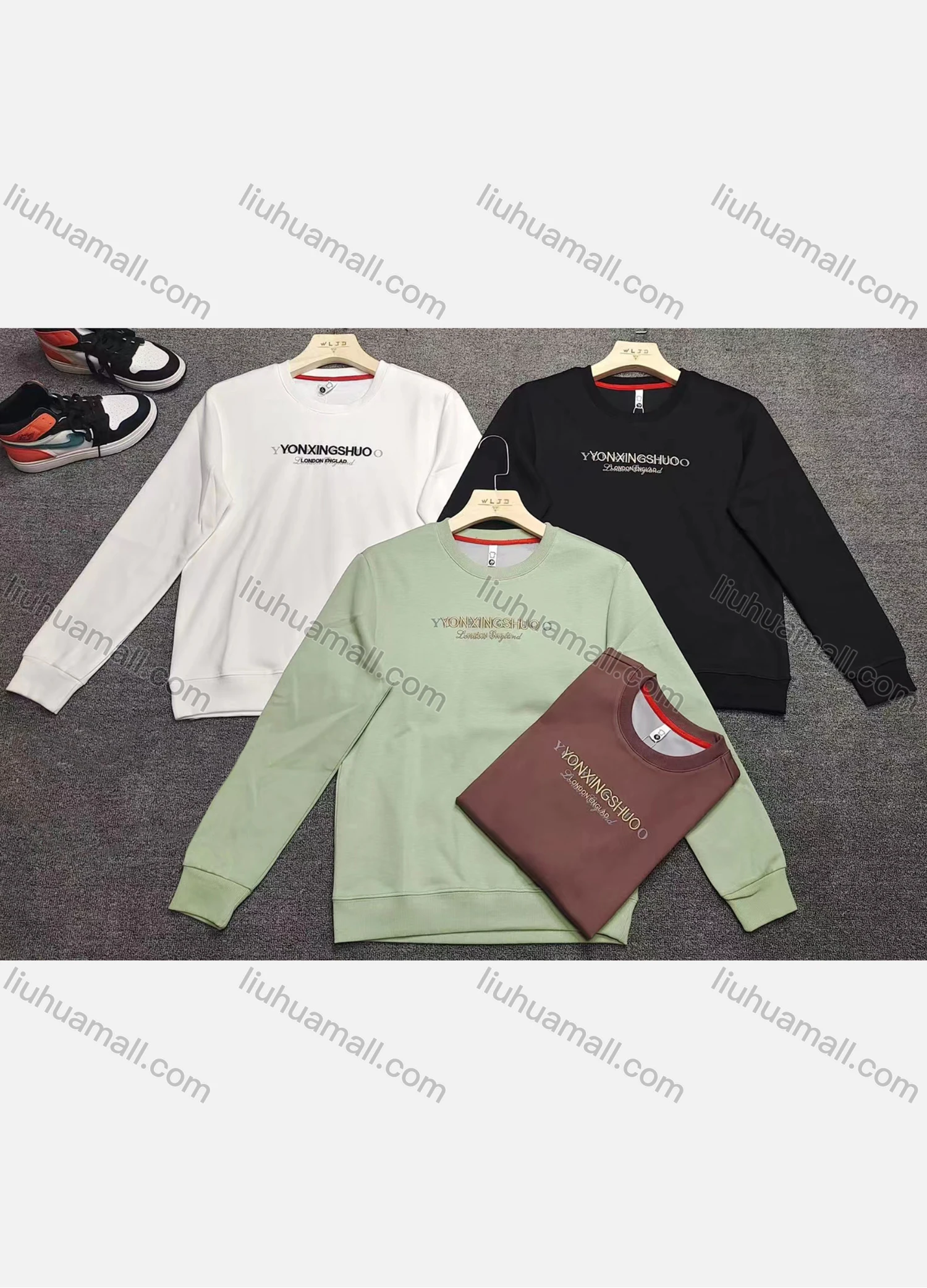 Wholesale Men's Casual Crew Neck Long Sleeve Embroidery Letter Pullover Sweatshirts - Liuhuamall
