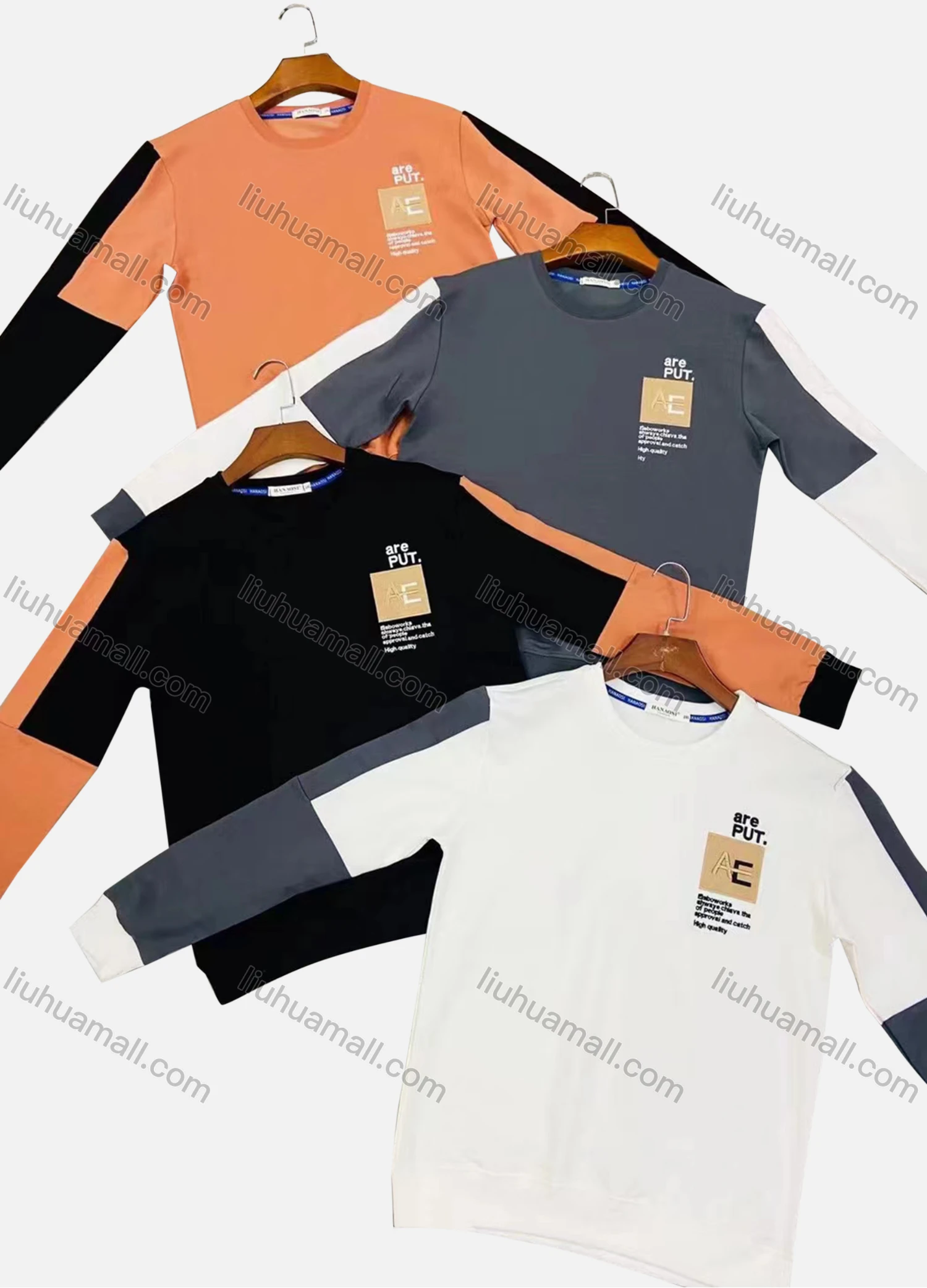 Wholesale Men's Casual Crew Neck Long Sleeve Colorblock Letter Print Sweatshirts - Liuhuamall