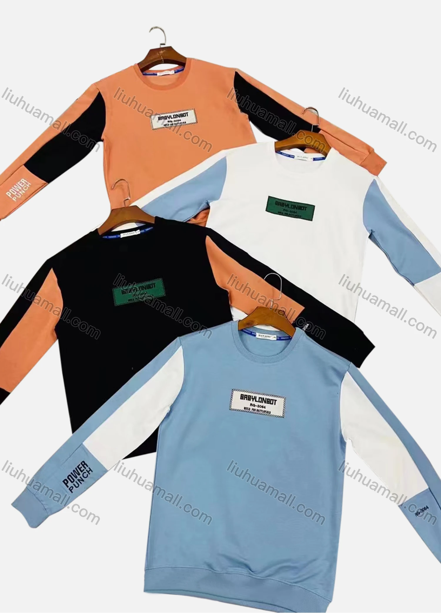 Wholesale Men's Casual Crew Neck Long Sleeve Colorblock Letter Print Sweatshirts - Liuhuamall