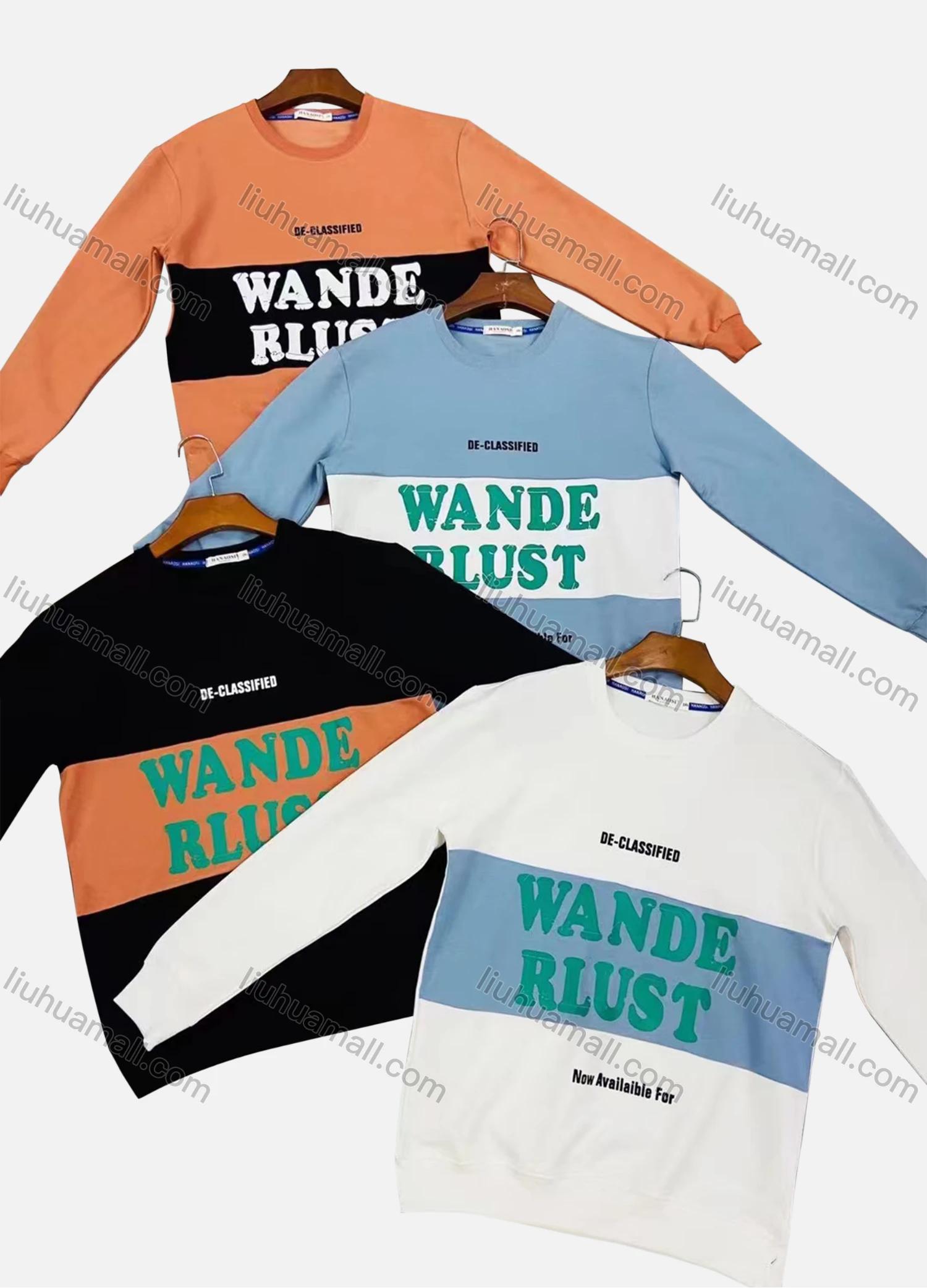 Wholesale Men's Casual Crew Neck Long Sleeve Colorblock Letter Print Sweatshirts - Liuhuamall