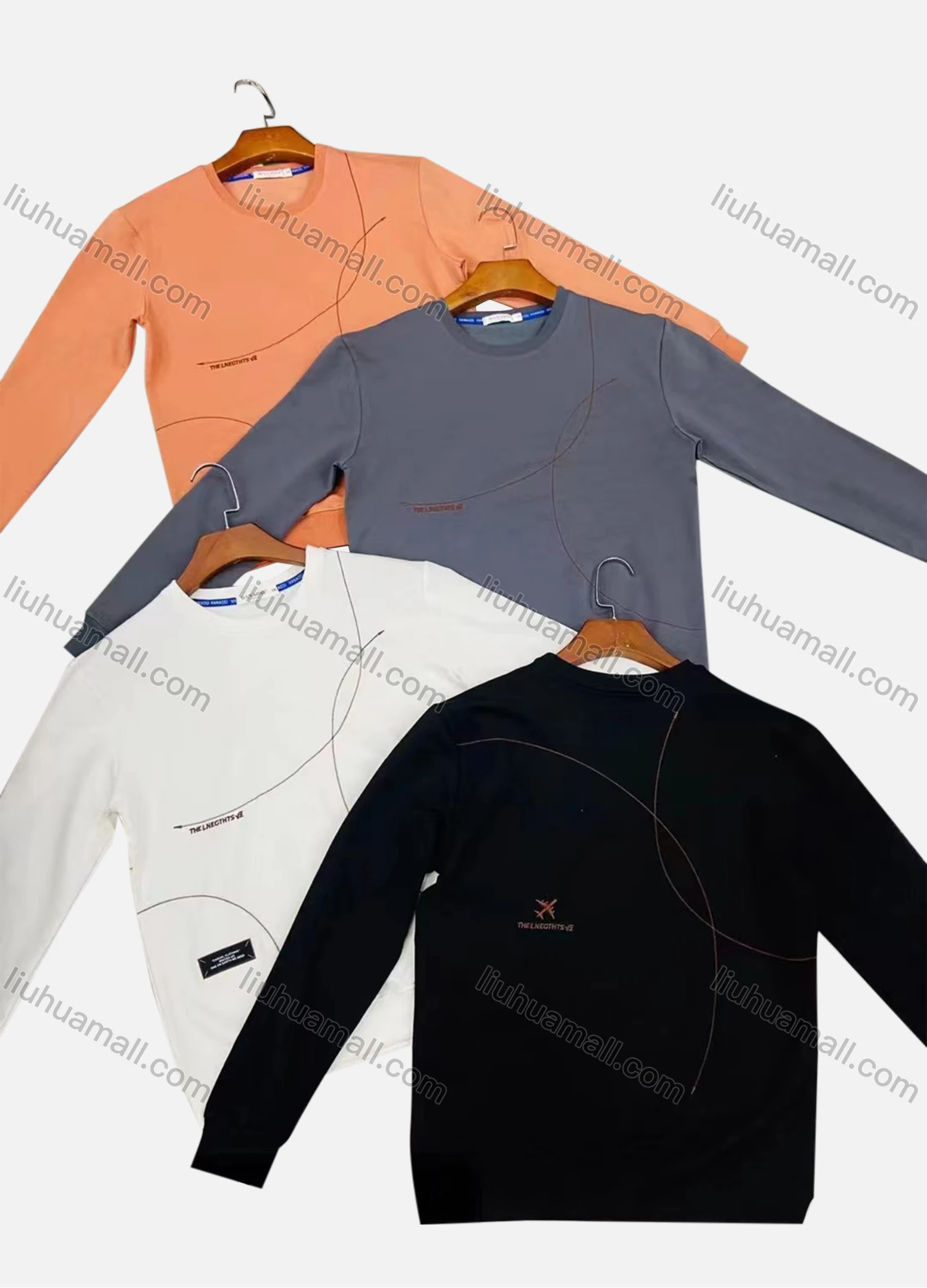 Wholesale Men's Casual Crew Neck Long Sleeve Embroidery Graphic Sweatshirts - Liuhuamall