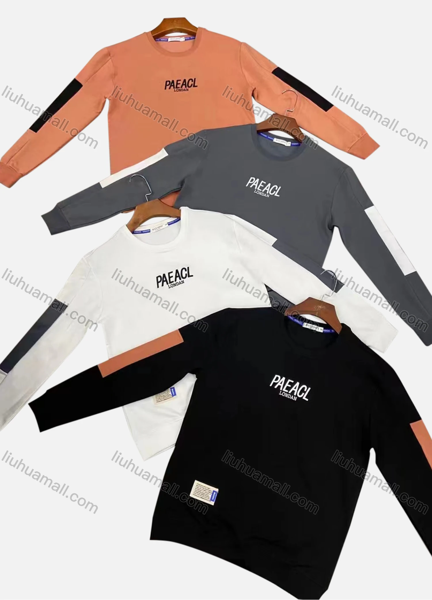 Wholesale Men's Casual Crew Neck Long Sleeve Colorblock Embroidery Graphic Sweatshirts - Liuhuamall