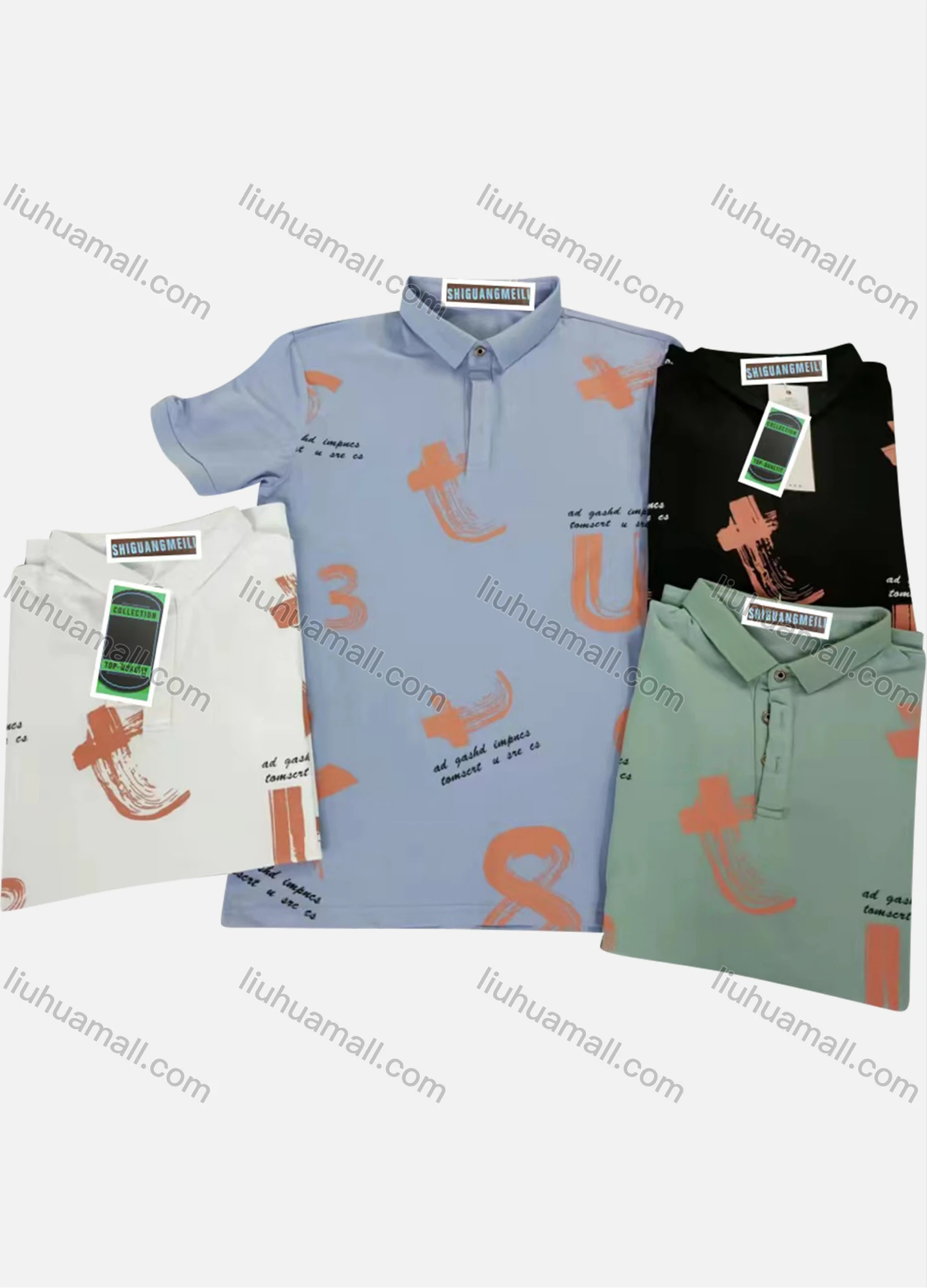 Wholesale Men's Short Sleeve Letter & Number Print Polo Shirt - Liuhuamall