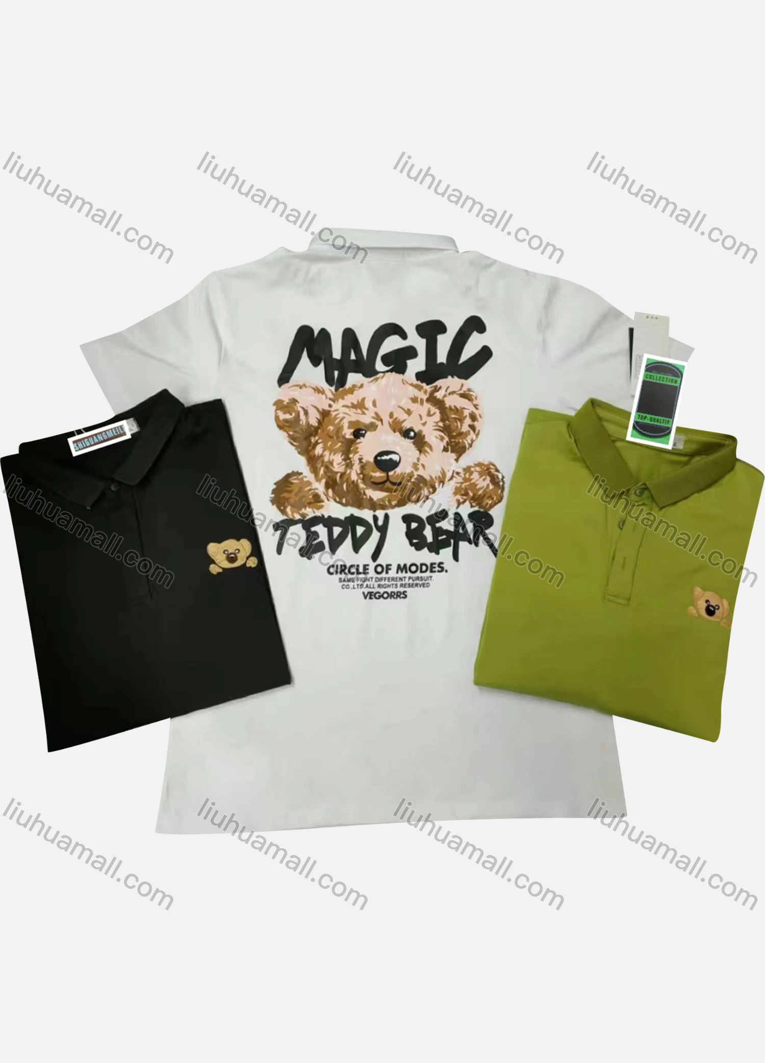 Wholesale Men's Short Sleeve Letter & Bear Print Polo Shirt - Liuhuamall