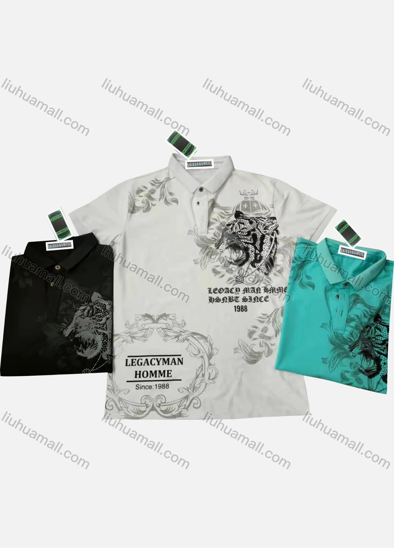 Wholesale Men's Short Sleeve Graphic Print Polo Shirt - Liuhuamall