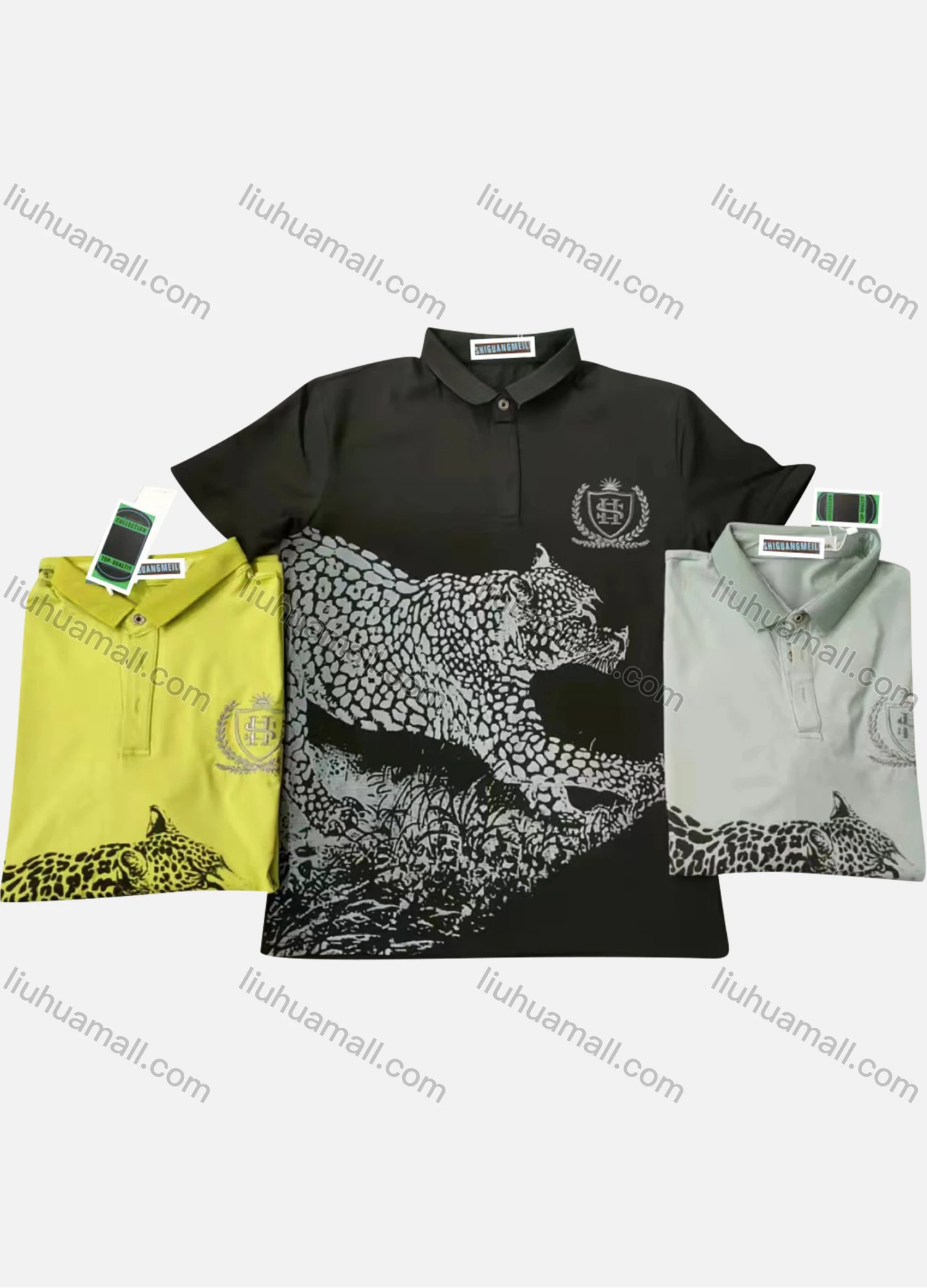 Wholesale Men's Short Sleeve Leopard Print Polo Shirt - Liuhuamall