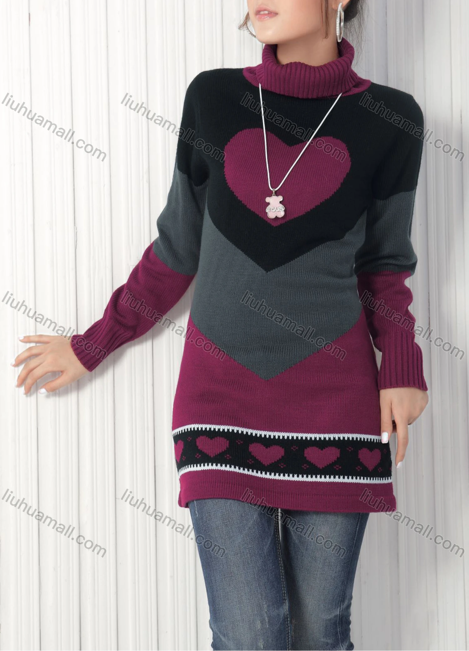 Wholesale Women's Casual Colorblock Turtleneck Sweater - Liuhuamall
