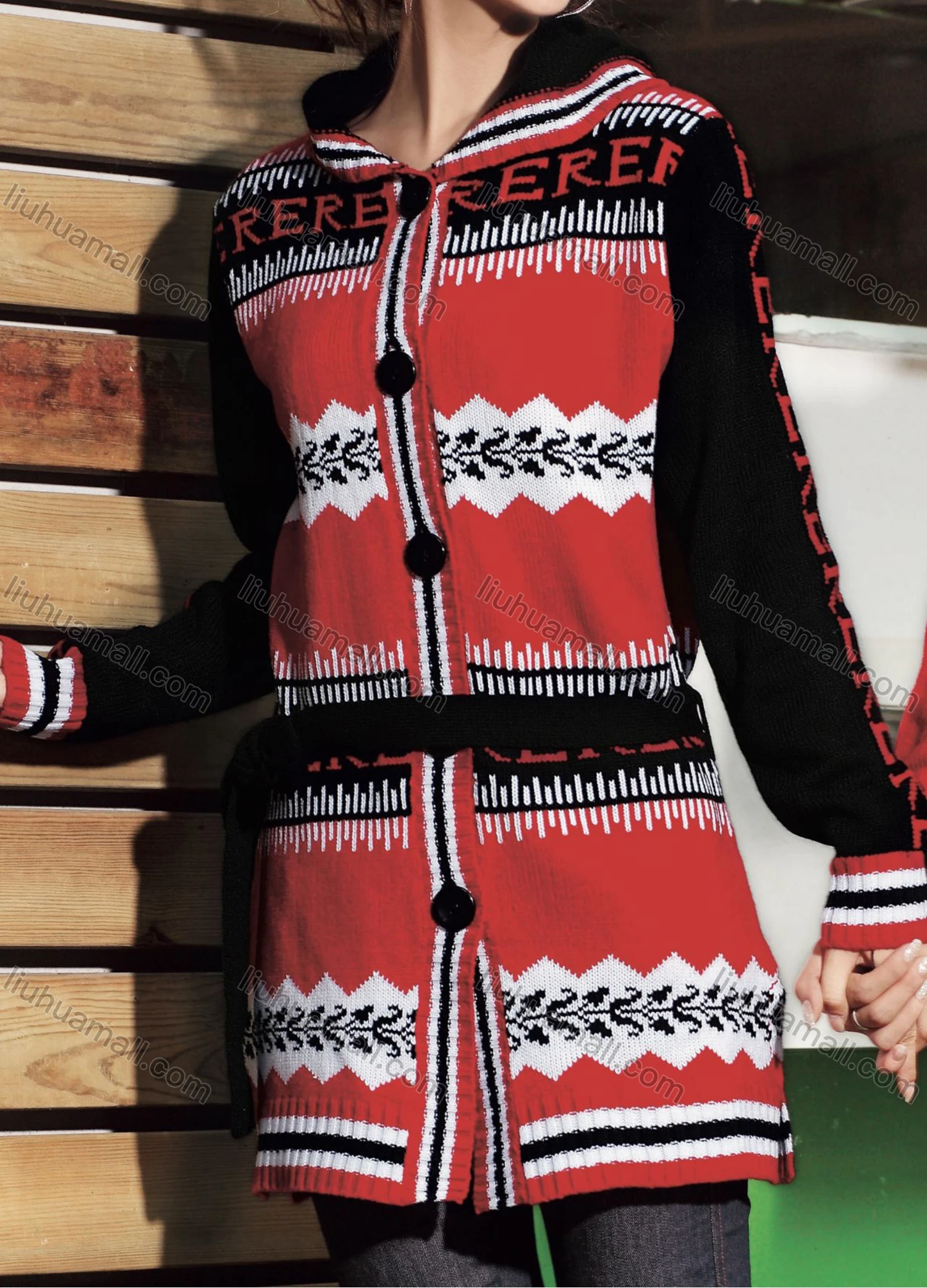 Wholesale Women's Casual Colorblock Button Front Letter Print Cardigan - Liuhuamall