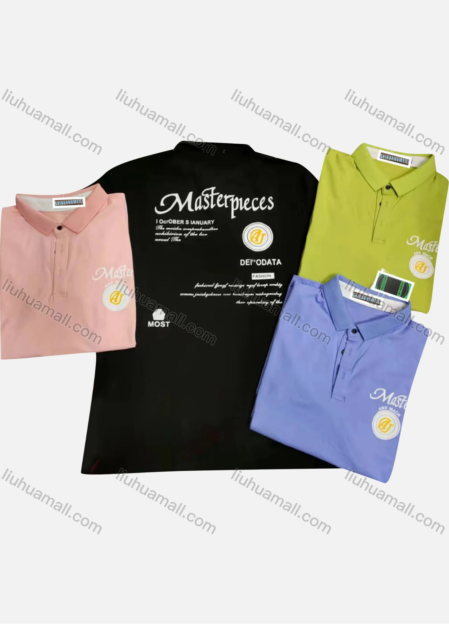 Wholesale Men's Short Sleeve Letter Print Polo Shirt - Liuhuamall