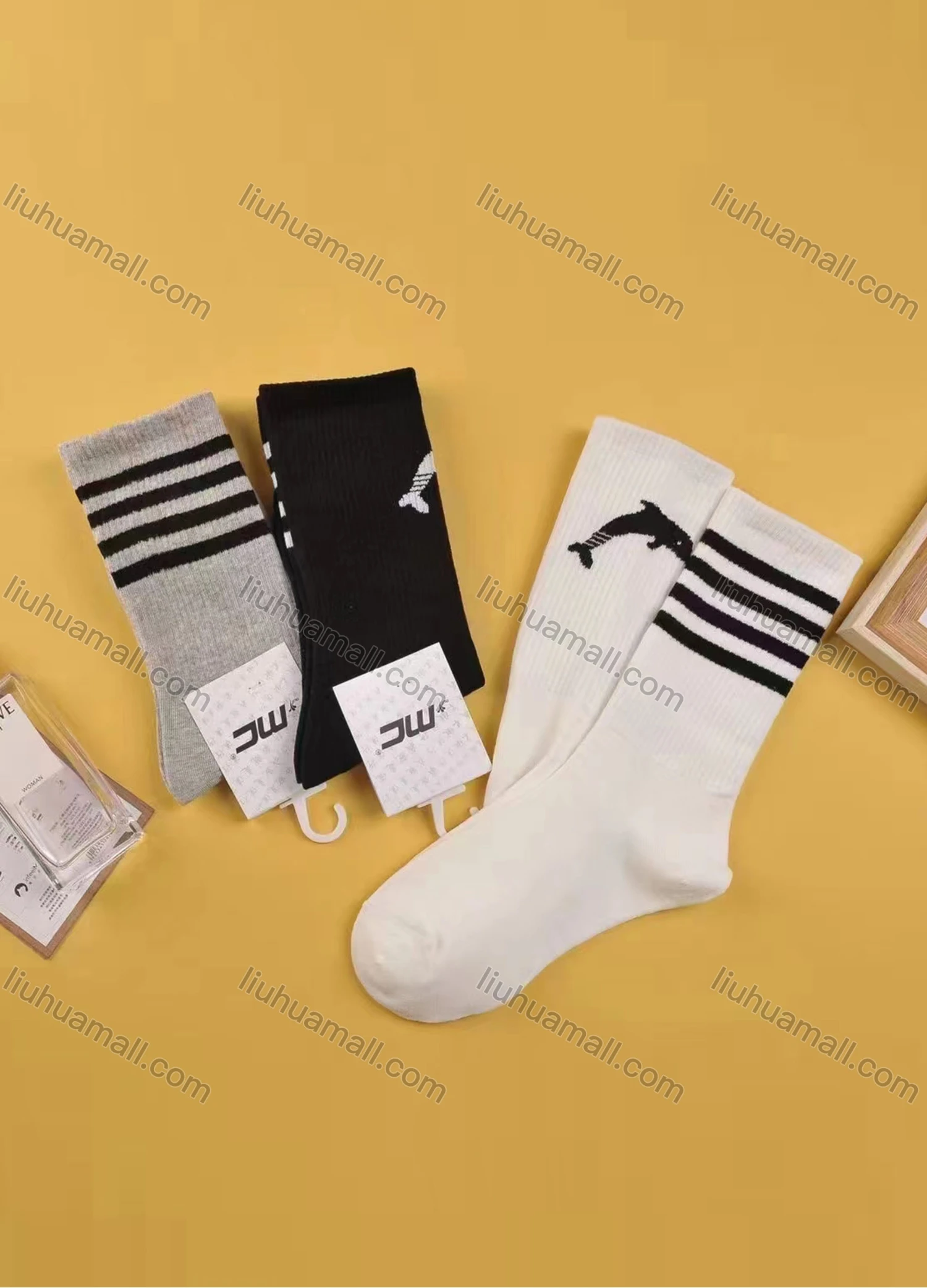 Wholesale Men's Breathable Cushioned Striped Cartoon Print Crew Socks - Liuhuamall