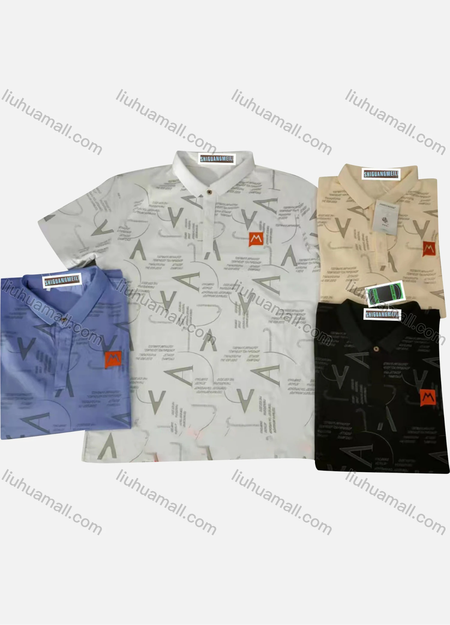 Wholesale Men's Short Sleeve Letter Print Polo Shirt - Liuhuamall