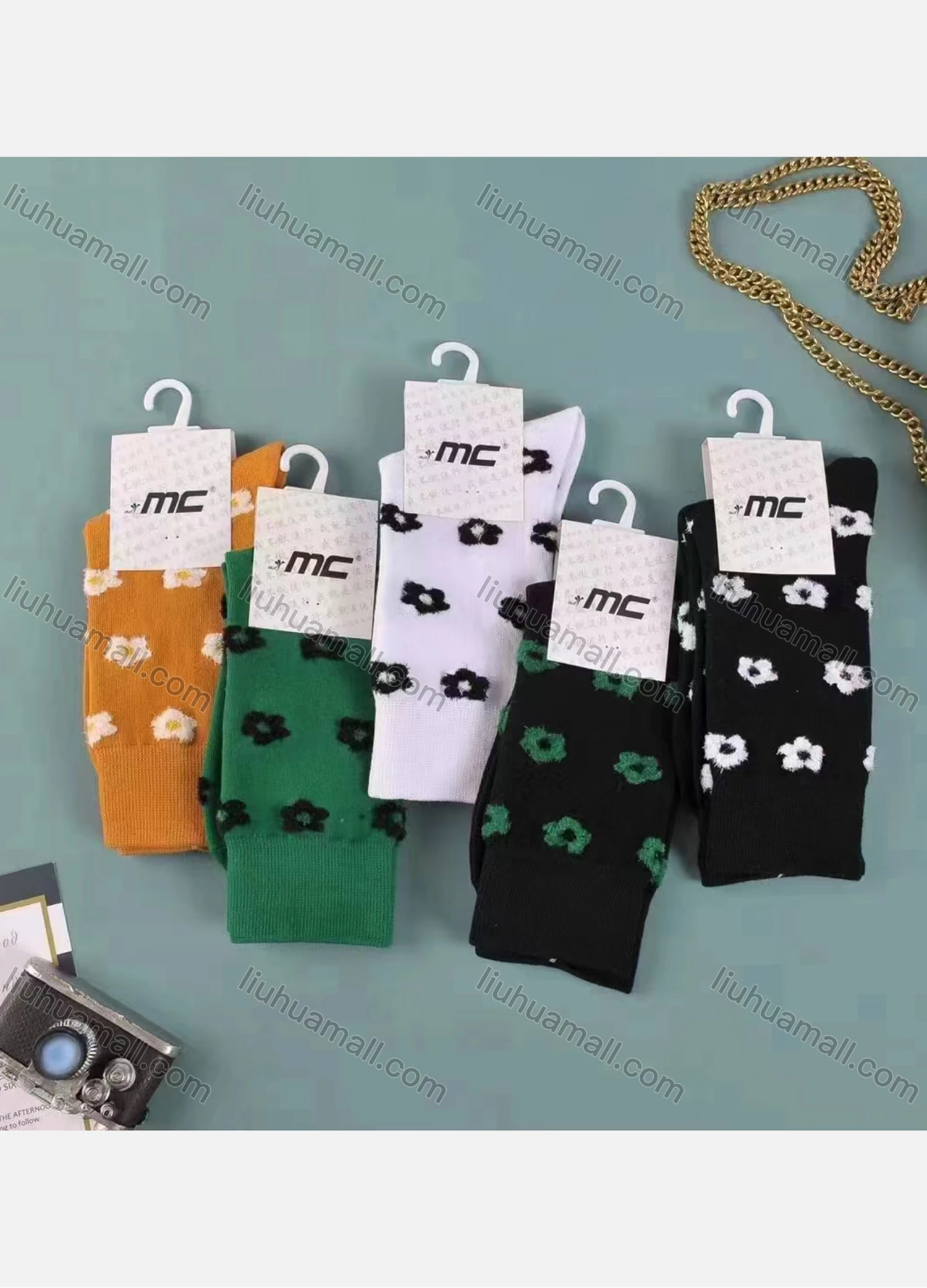 Wholesale Women's Breathable Cushioned Floral Print Crew Socks - Liuhuamall