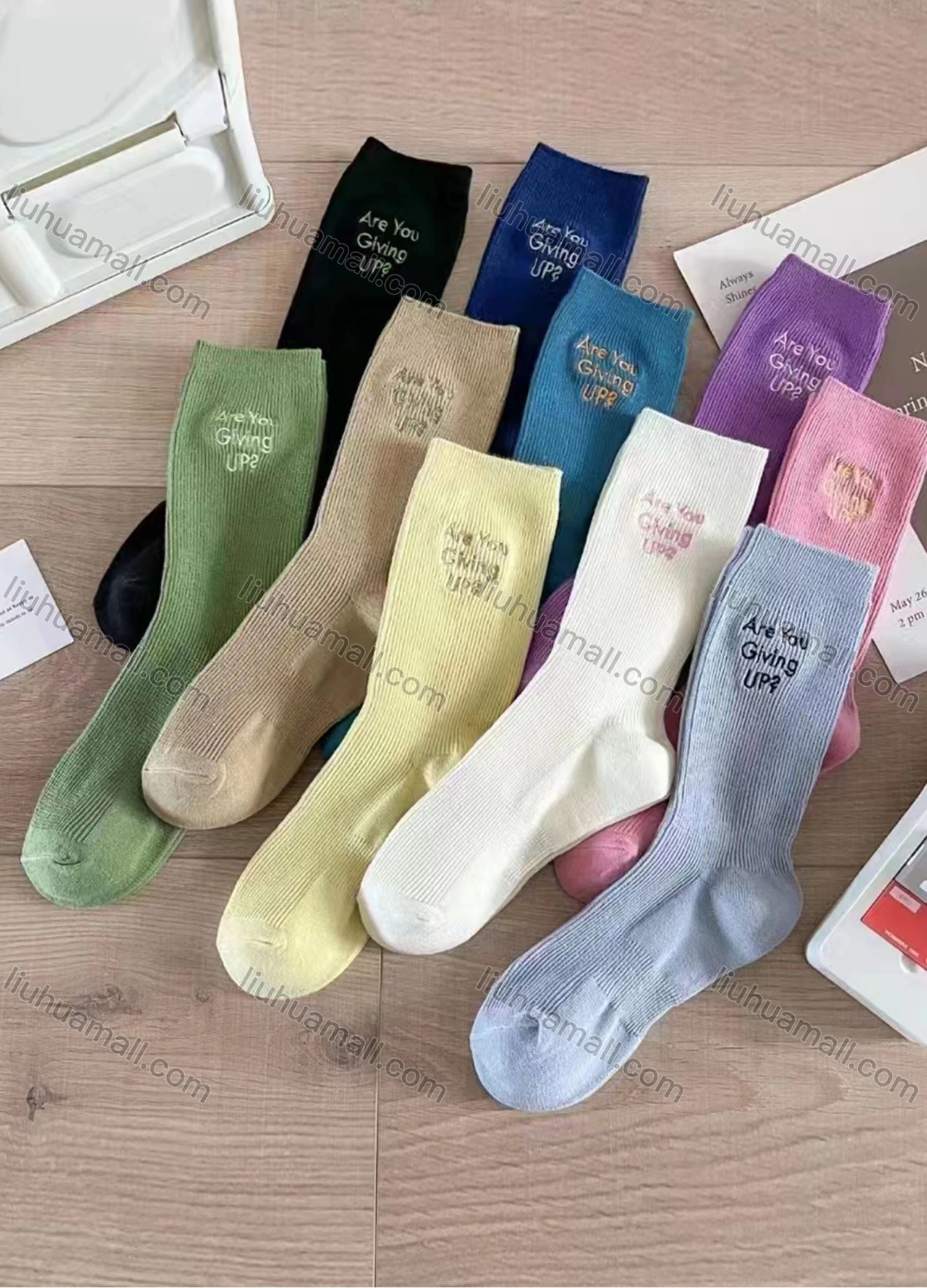 Wholesale Women's Breathable Cushioned Letter Print Crew Socks - Liuhuamall