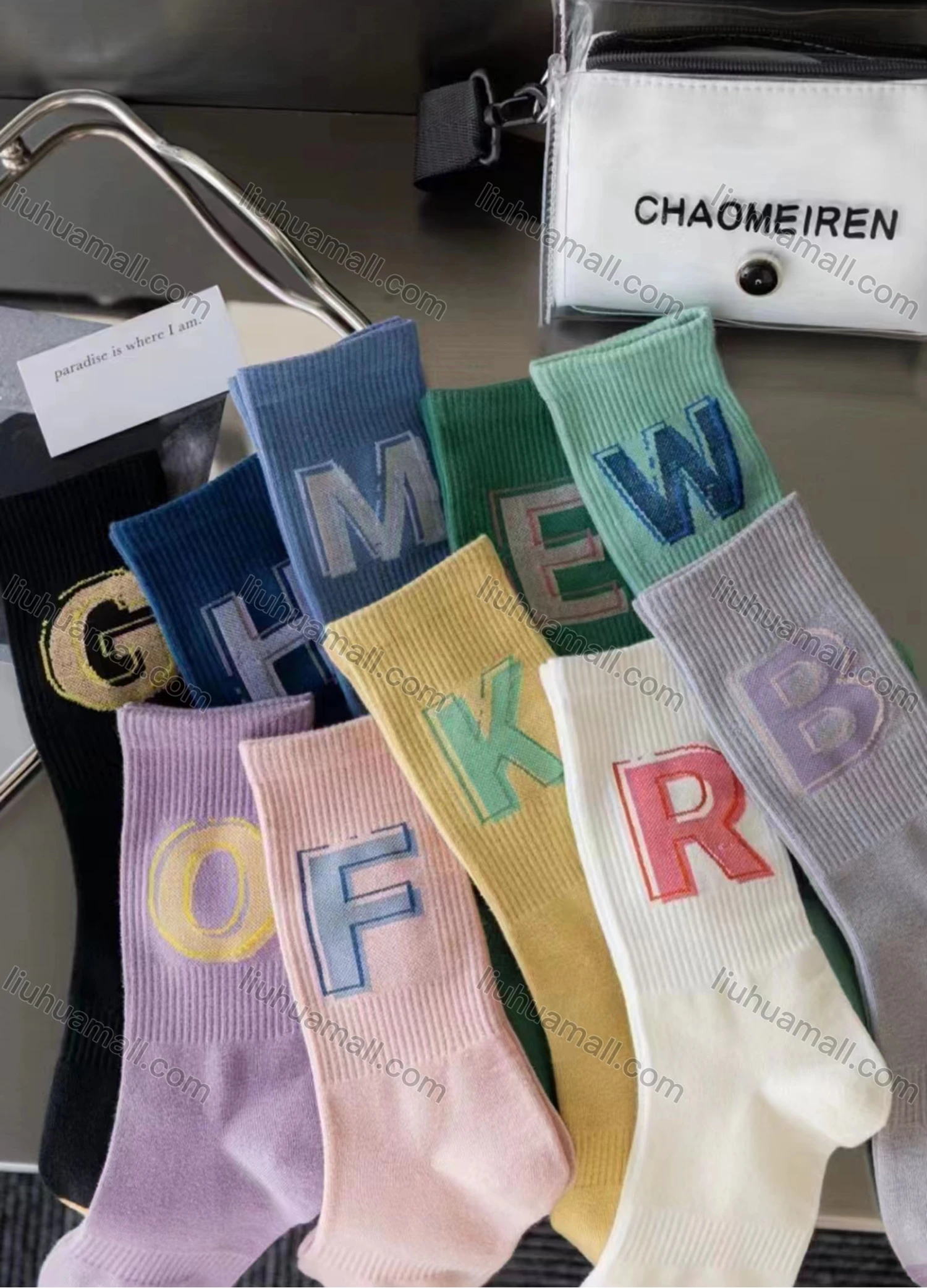 Wholesale Women's Breathable Cushioned Letter Print Crew Socks - Liuhuamall