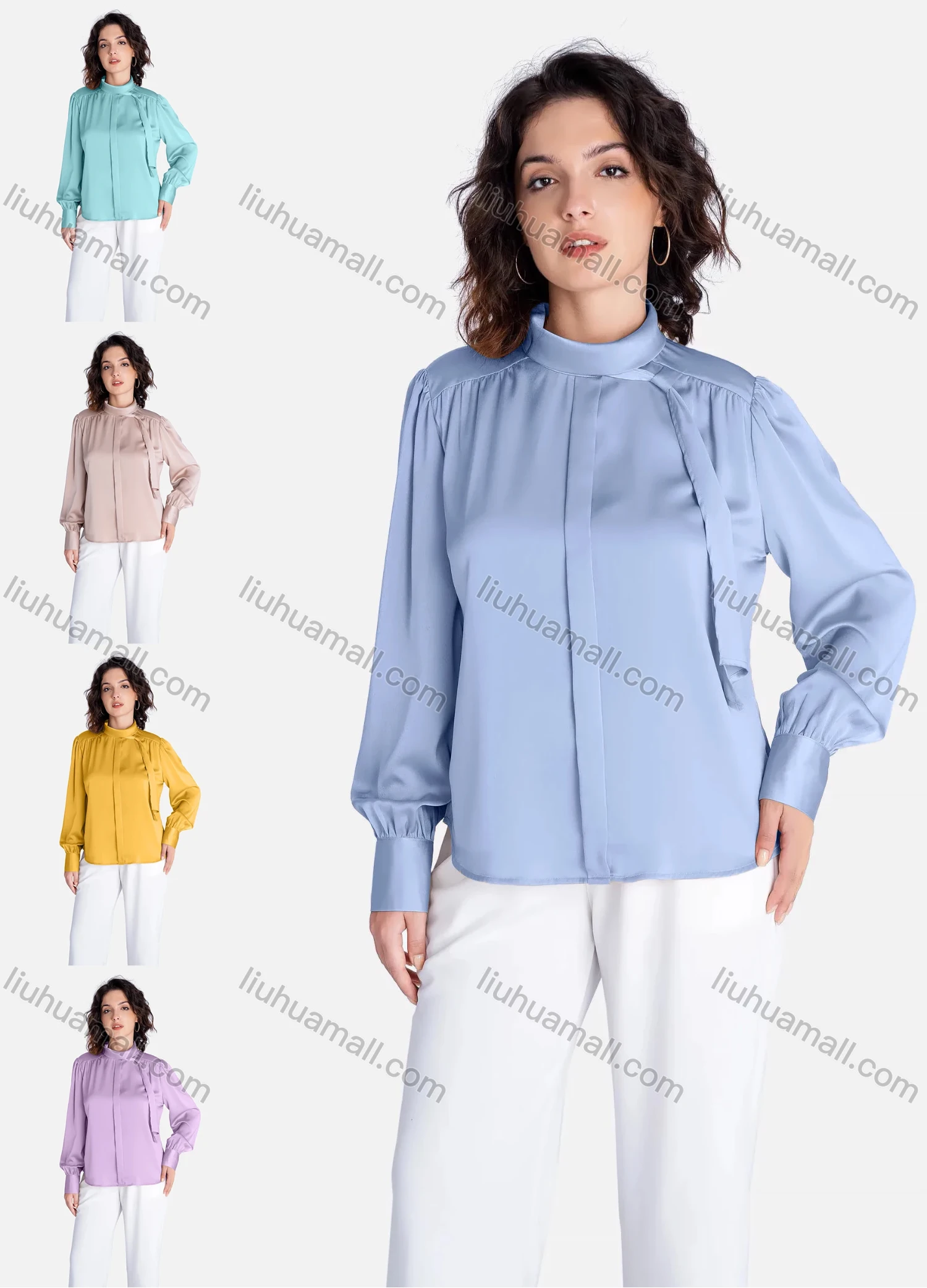 Wholesale Women's Casual Plain Turtleneck Long Sleeve Blouse V2745# - Liuhuamall